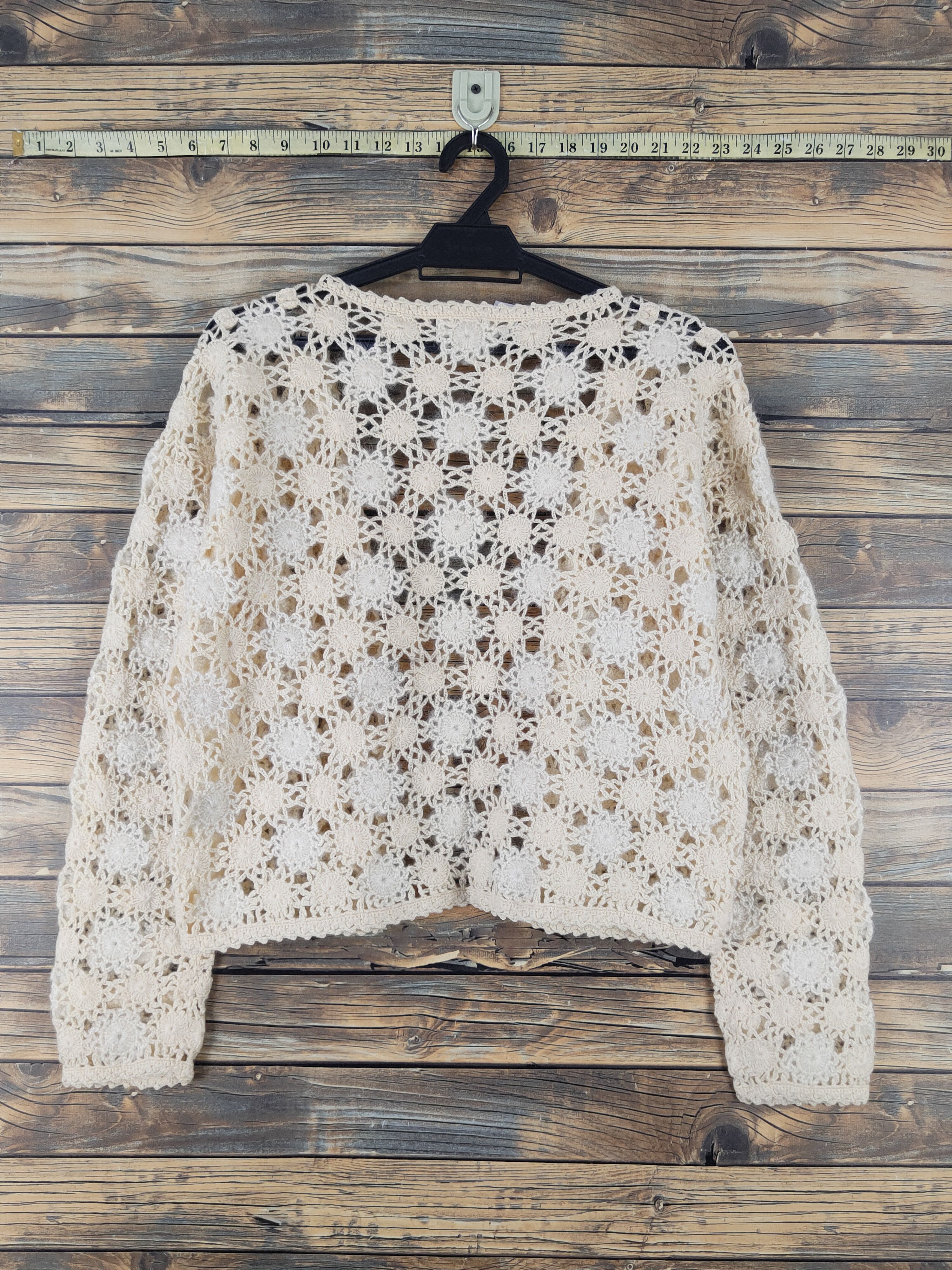 Japanese Brand SaisondeElle Yellow Crochet Meshnet Knitwear Cardigan #W1751 Size M / US 6-8 / IT 42-44 - 7 Thumbnail