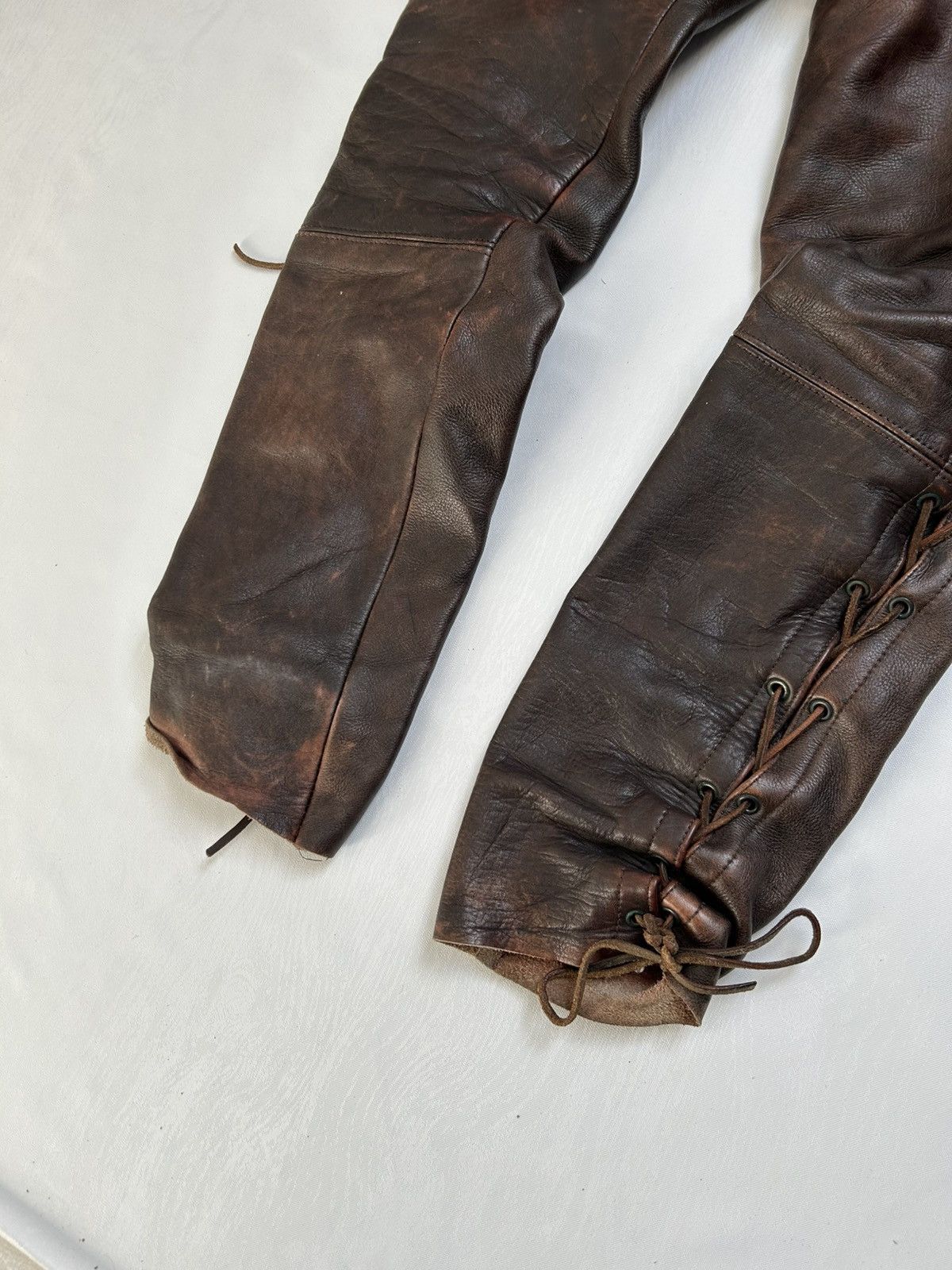 Vintage Heavy Vintage Leather Lace-Up Pants 90s Biker Archive Style Size 32" / US 10 / IT 46 - 17 Thumbnail