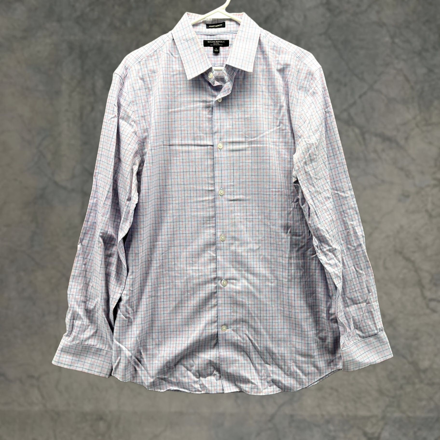 Banana Republic Banana Republic Shirt Mens Large Blue Red Button-Down Stretch Slim Check Dress Casual Office 90s? Size US L / EU 52-54 / 3 - 1 Thumbnail