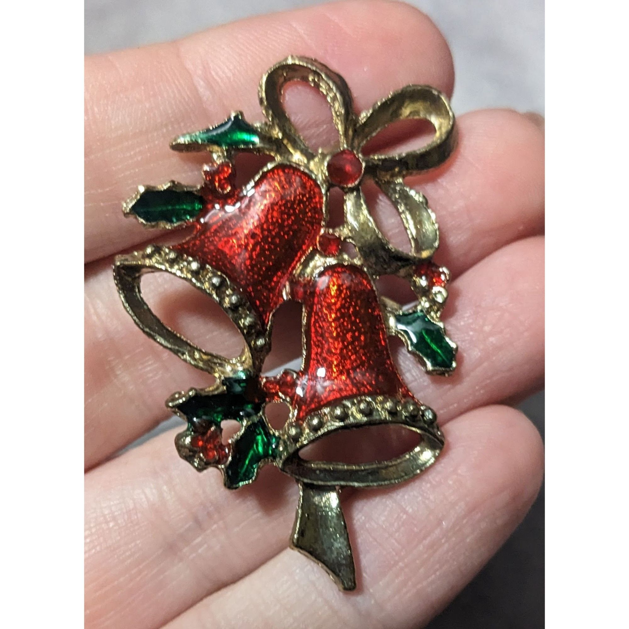 Other Vintage Holiday Holly Bell Enameled Brooch Size ONE SIZE - 6 Thumbnail