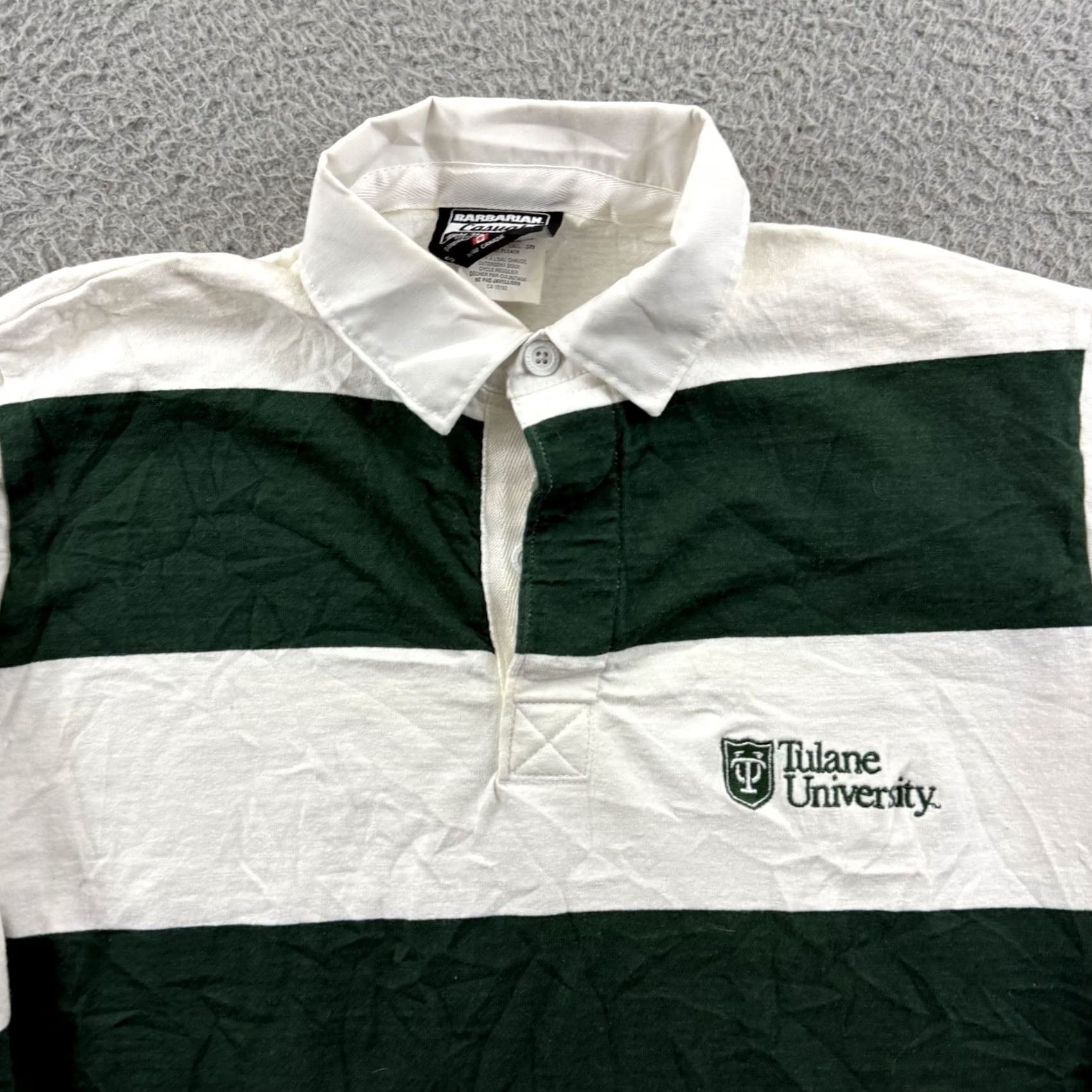 Barbarian VINTAGE Barbarian Polo Shirt Womens Small Green Striped Long Sleeve Button Collar Knit 100% Cotton Regular Size S / US 4 / IT 40 - 3 Thumbnail
