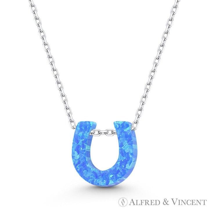 Other Blue Lab Opal Initial "U" Pendant Anchor Chain Necklace Size ONE SIZE - 1 Preview