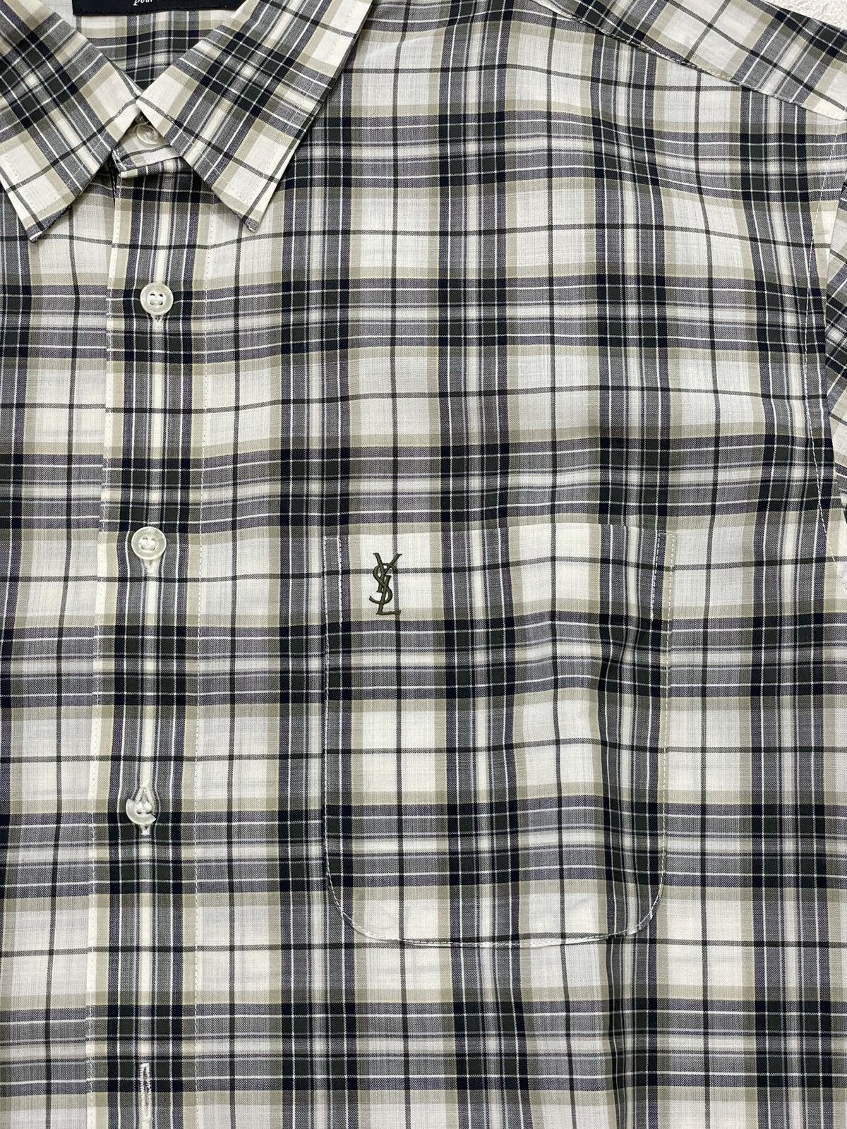 Yves Saint Laurent YSL Plaid Short Sleeve Shirt Beige Black Y2K Hysteric Japan Size US XXL / EU 58 / 5 - 3 Thumbnail