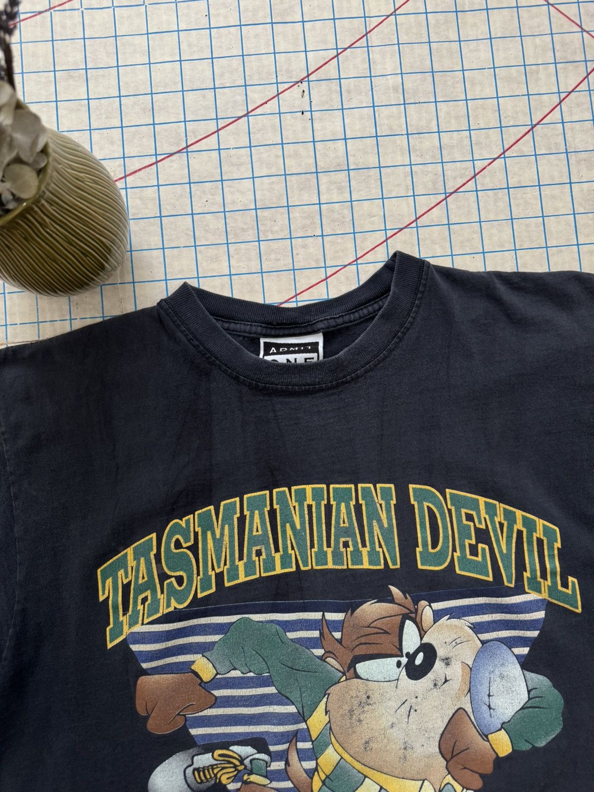 Vintage Vintage Admit One Tasmanian Devil Taz Rugby Tee Faded Black Size US L / EU 52-54 / 3 - 7 Thumbnail