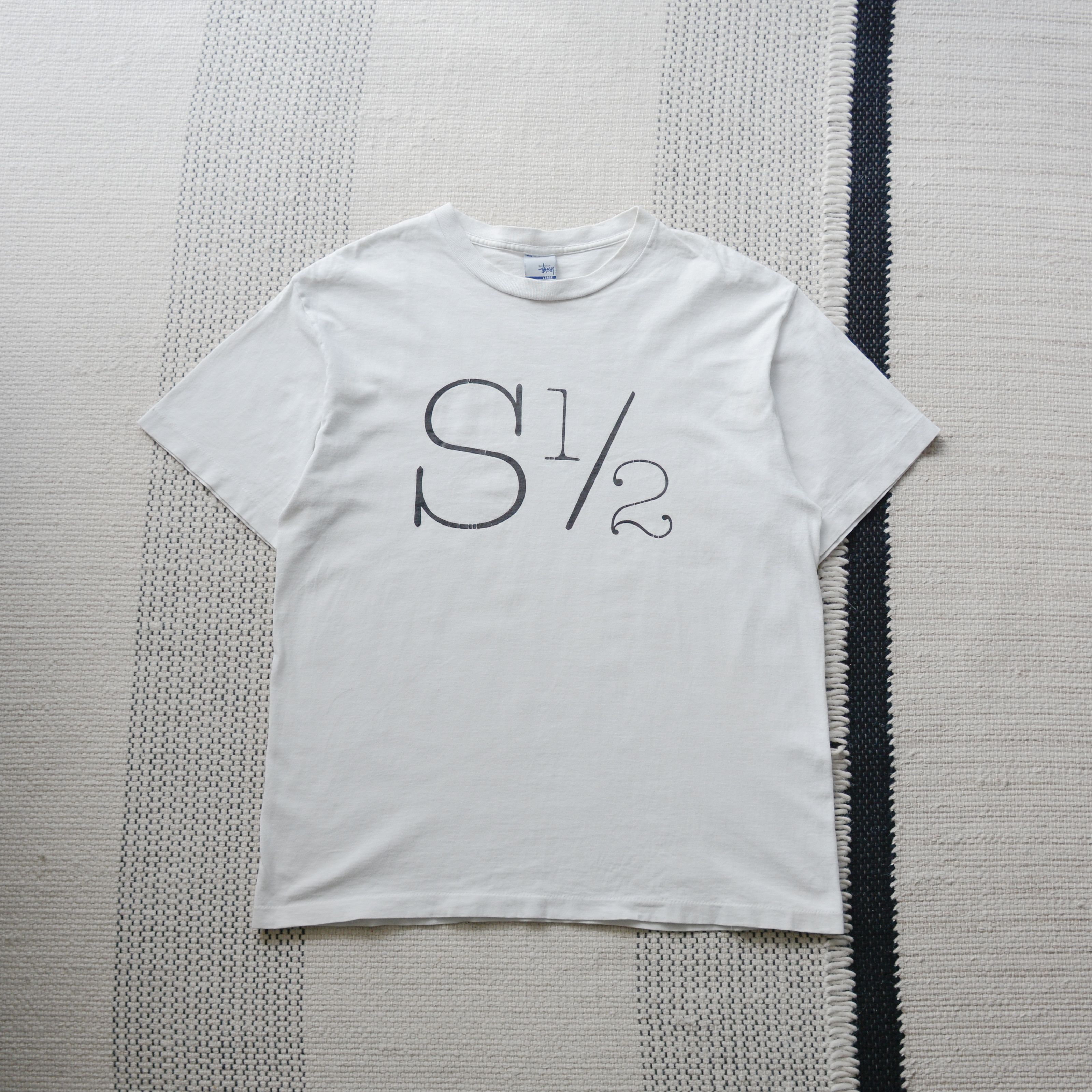 image of Hiroshi Fujiwara x Stussy Vintage 1990S Stussy X Finesse Designation 1/2 T-Shirt in White (Size Lar