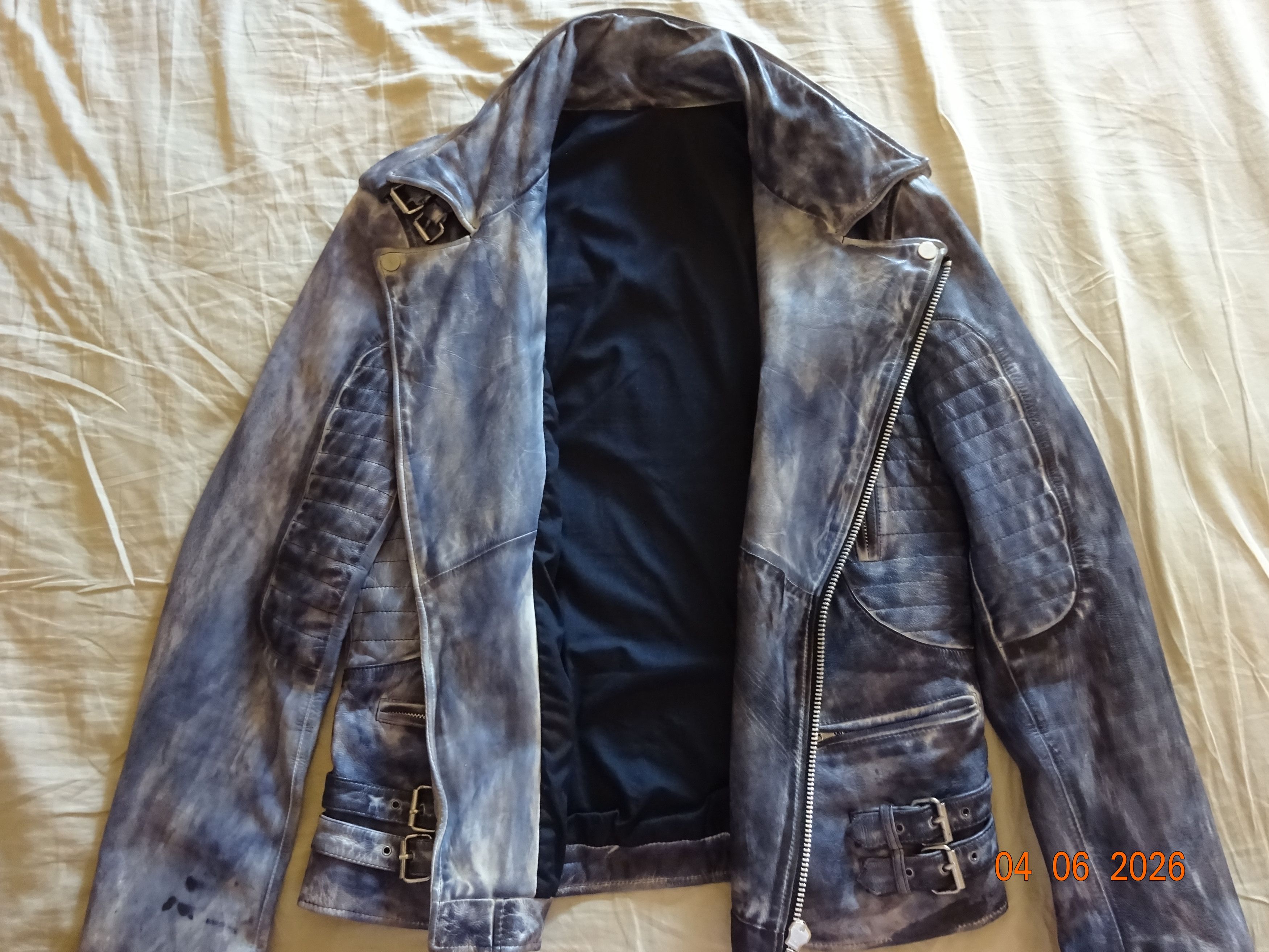 Other 100% ITALIAN LEATHER JACKET - SZ LARGE - BLUE Size US L / EU 52-54 / 3 - 7 Thumbnail