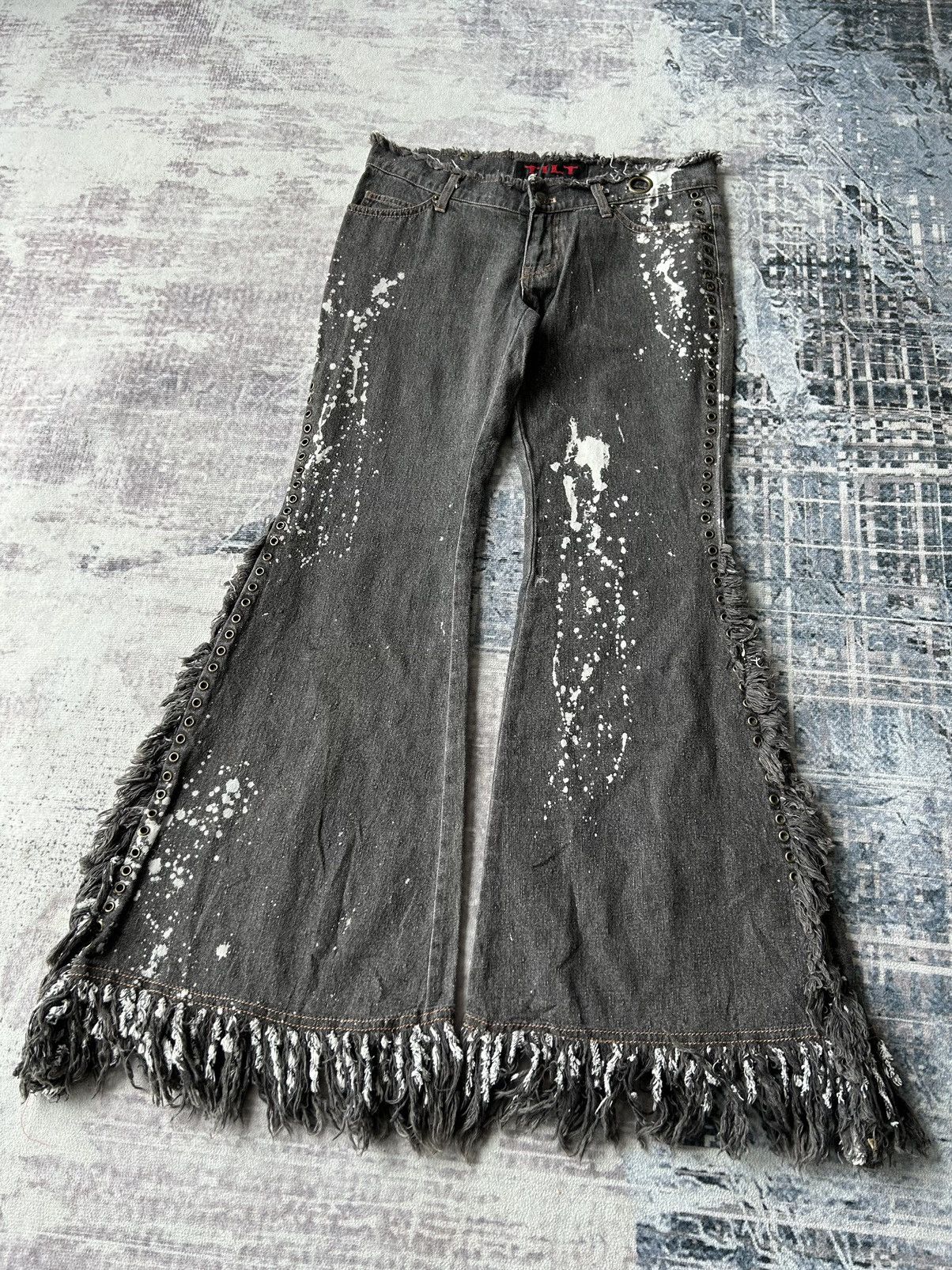 14th Addiction Flared Punk Style Painted Jeans Size US 29 - 2 Thumbnail