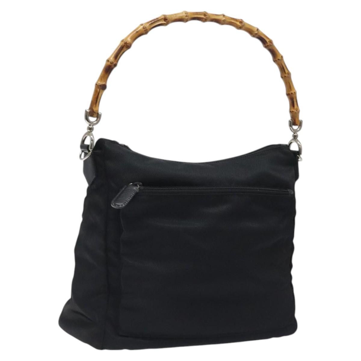 Gucci Bamboo Shoulder Bag Nylon Black Silver 000 2058 0509 5 Auth Sw530, Women's