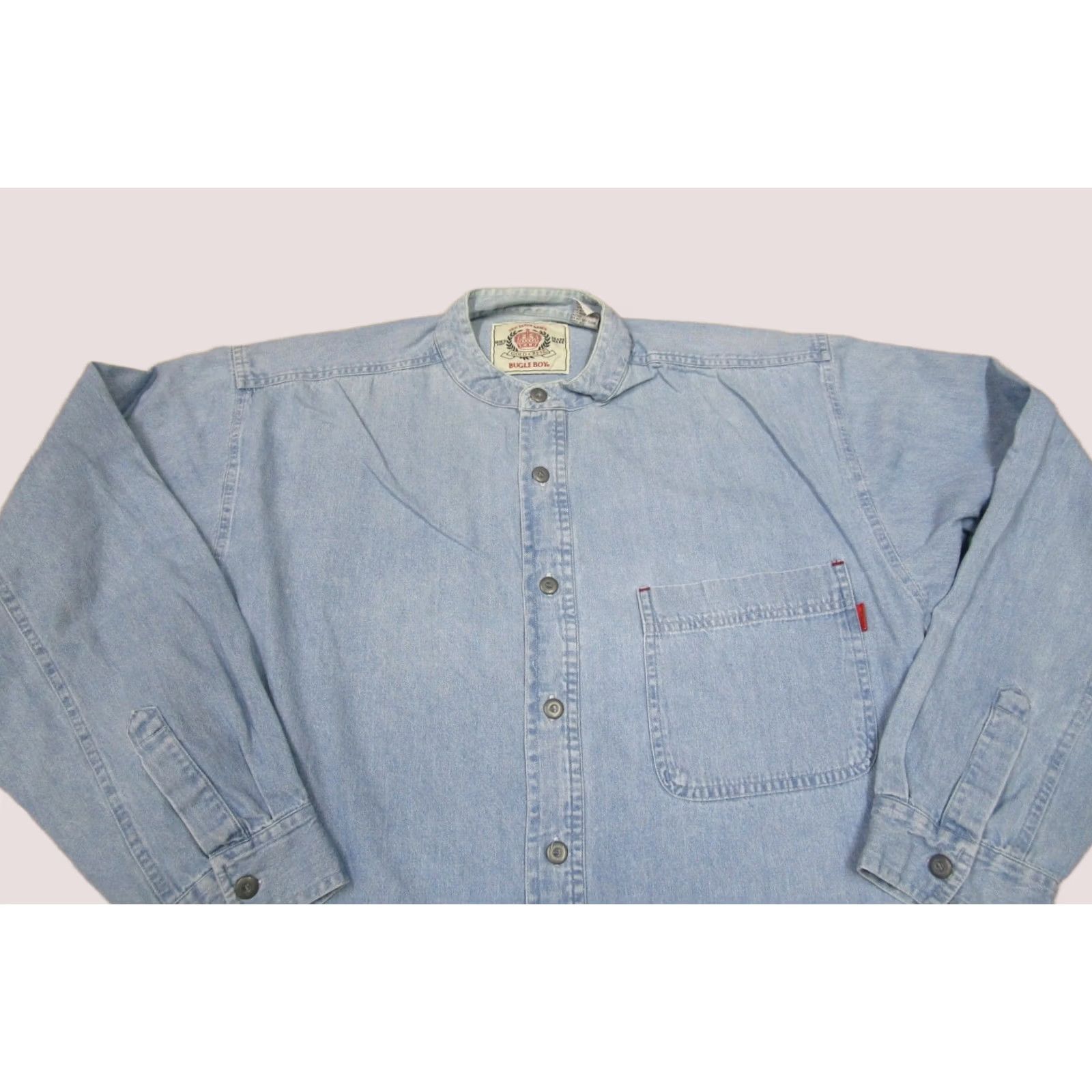 Bugle Boy VINTAGE Bugle Boy Shirt Men L Blue Denim Band Collar Light Wash Y2K Faded Size US L / EU 52-54 / 3 - 1 Thumbnail