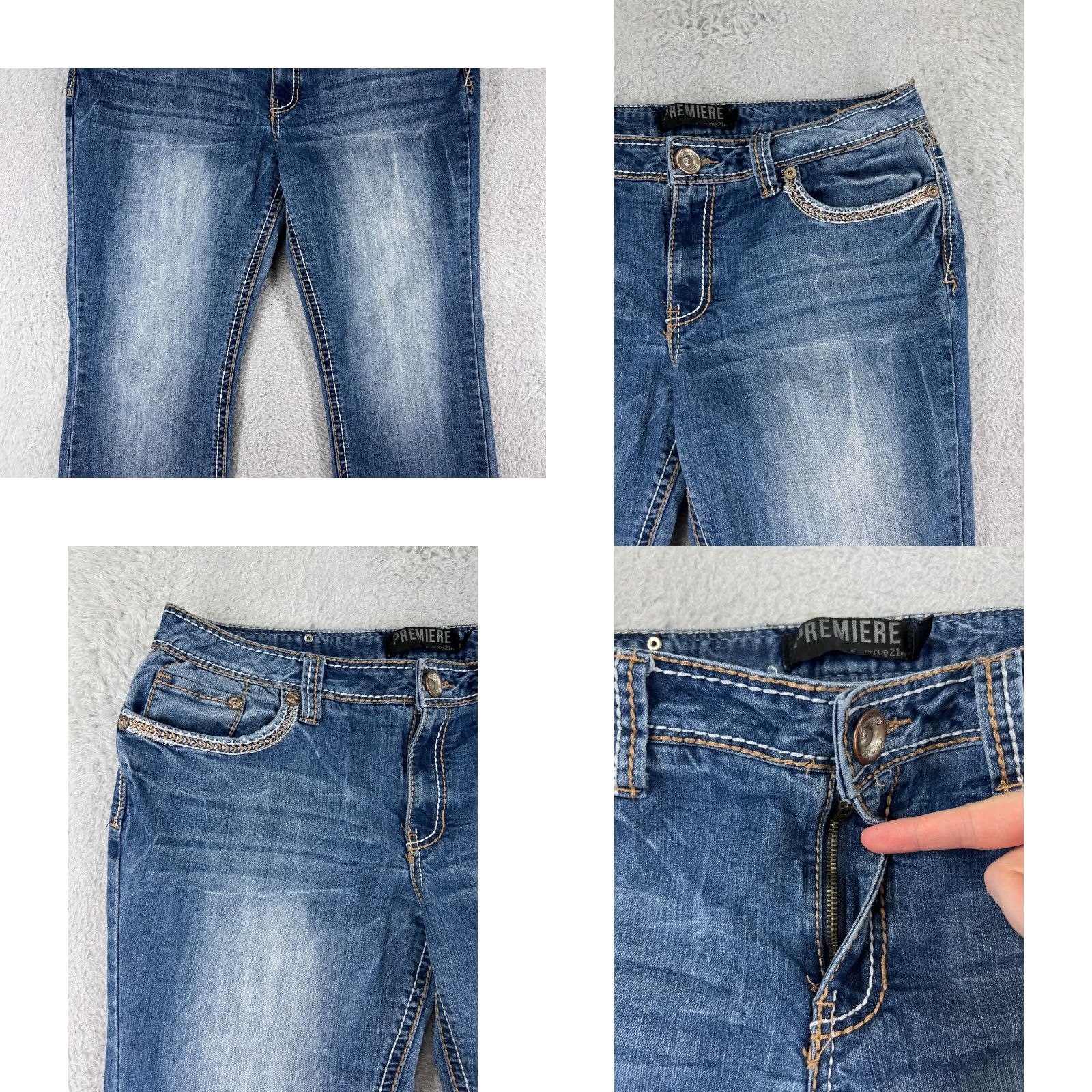 Denime Premiere Jeans Women 13 Blue Denim Embroidered Rhinestone Studded Raw Hem Slim Fit Inseam 26" Mid Rise Adult Women Size 34" / US 12 / IT 48 - 8 Thumbnail