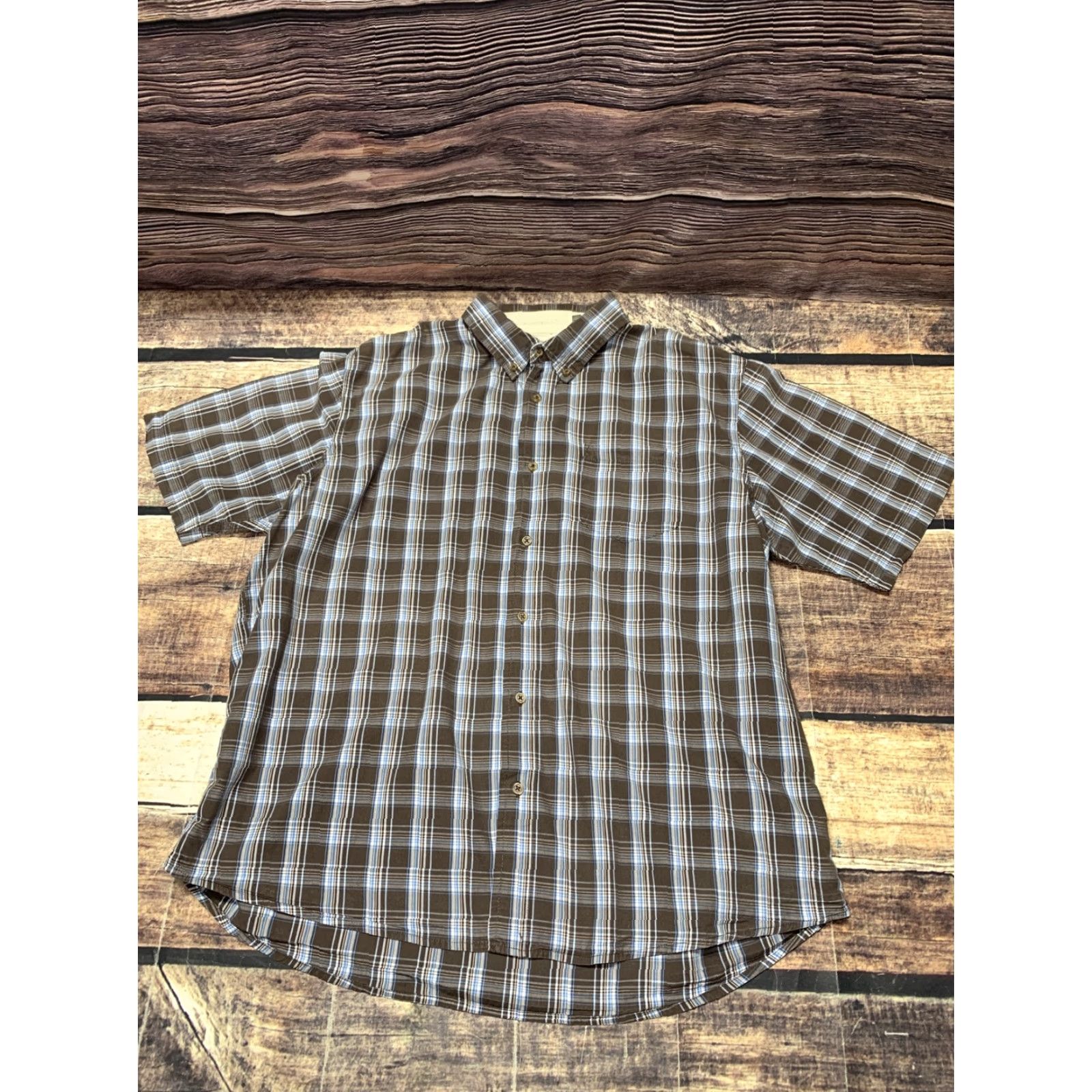 Wrangler Wrangler Shirt Mens XL Short Sleeve Brown White Blue Plaid Button Up Western Shirt Size US XL / EU 56 / 4 - 3 Thumbnail