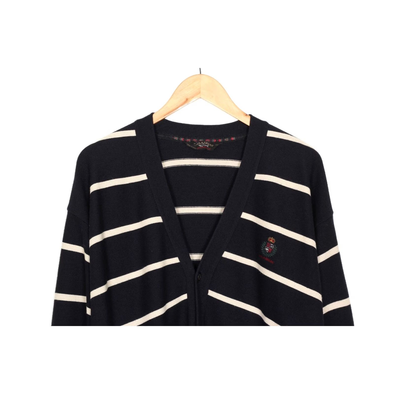 Paul & Shark VINTAGE Paul & Shark Cardigan Jumper Wool Blend Yachting Men XL Blue Knit Striped Logo 90s or 90s-Event Mens Size US XL / EU 56 / 4 - 2 Thumbnail