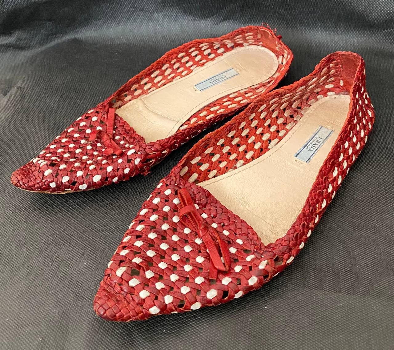 Prada × Vintage 📌Vintage PRADA Y2K Red + Metallic Silver Leather Woven Flats Size US 8 / IT 38 - 4 Thumbnail