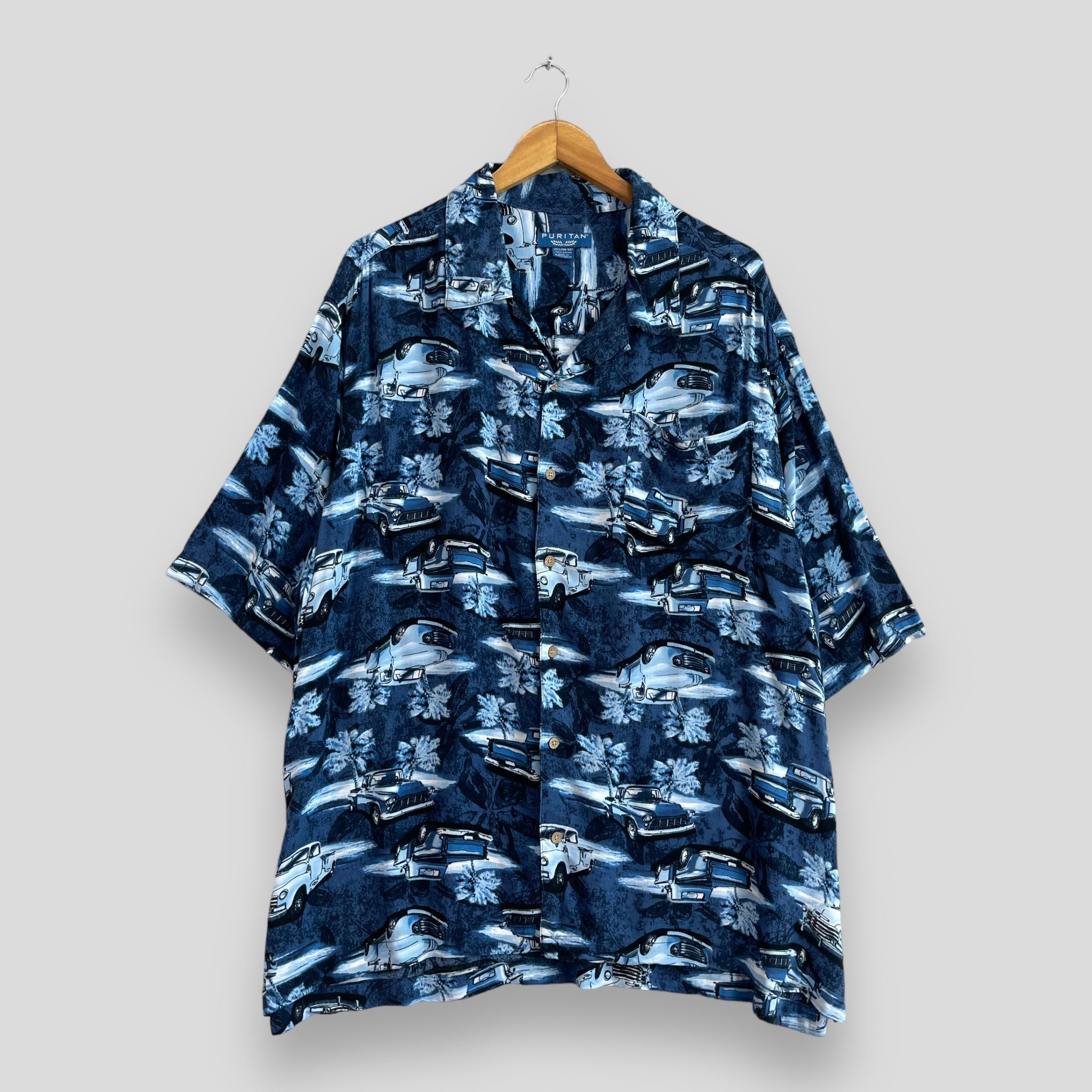PURITAN Hawaiian Classic Car Beach Motive Rayon Shirt