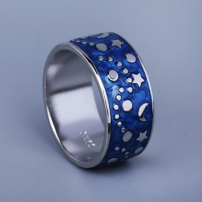 Jewelry Night Star Moon Handmade Enamel Ring Size ONE SIZE - 1 Thumbnail