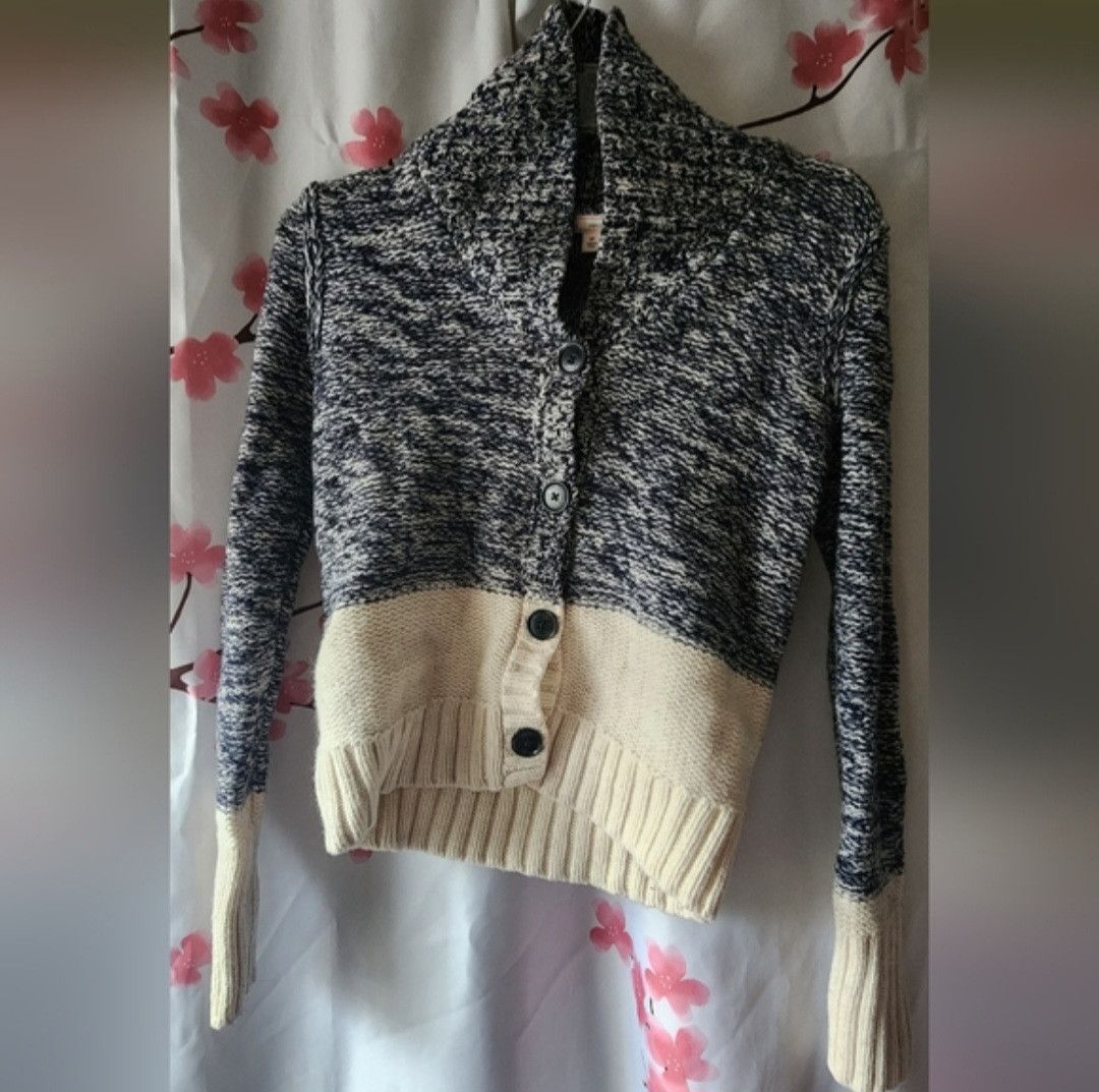Gap Women's GAP Blue Heather Cream Cardigan Wool Sweater Size XS Size XS / US 0-2 / IT 36-38 - 1 Thumbnail