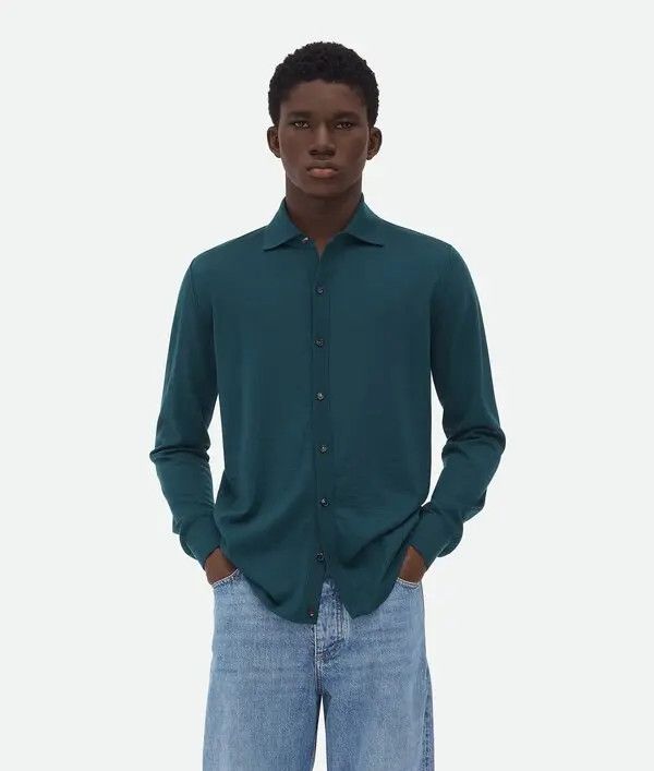 Bottega Veneta o1bcso1str0426 Light Fine Cashmere Shirt in Deep Blue Size US XS / EU 42 / 0 - 1 Thumbnail