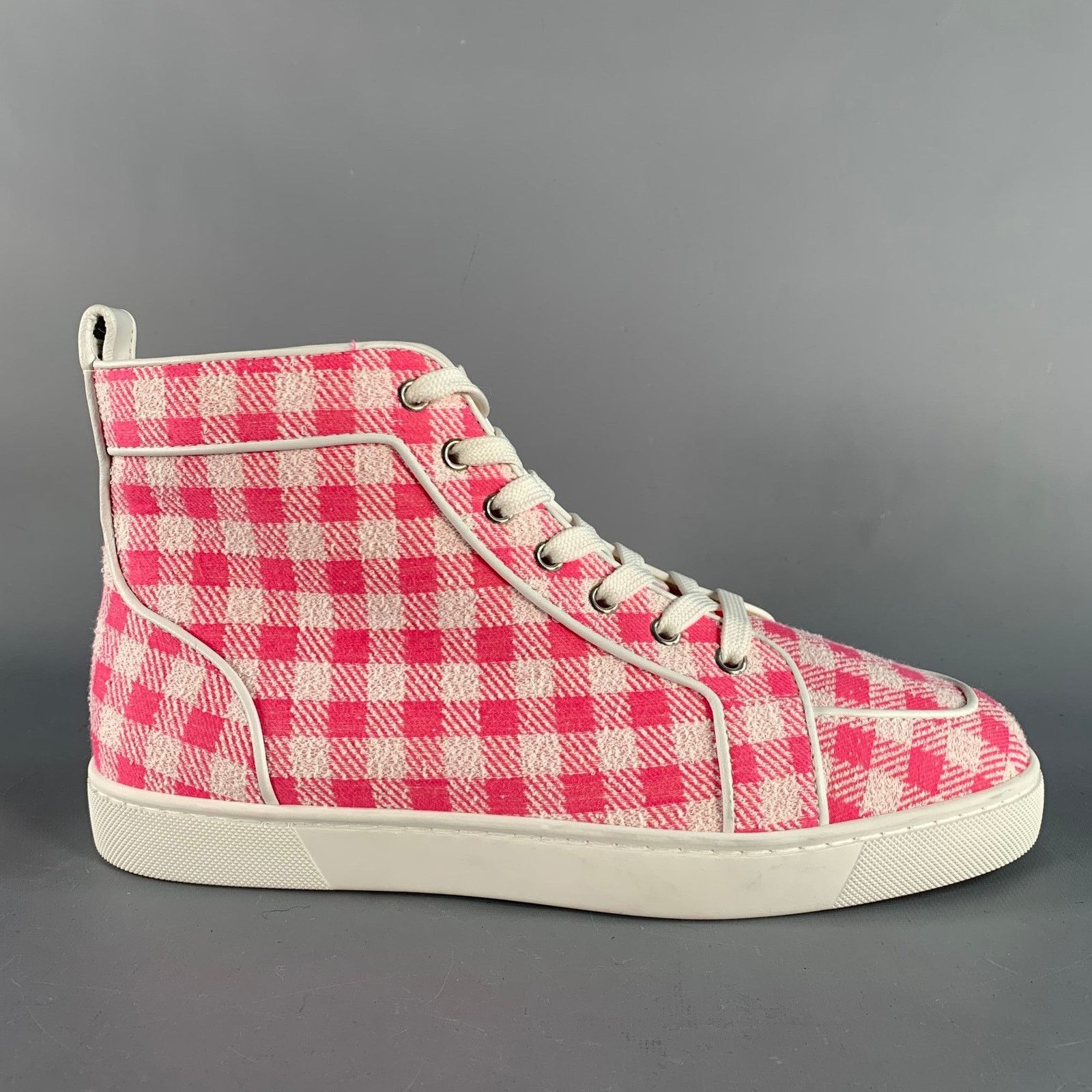Christian Louboutin Size 9 Pink White Checkered Fabric High Top Sneakers Size US 9 / EU 42 - 2 Thumbnail