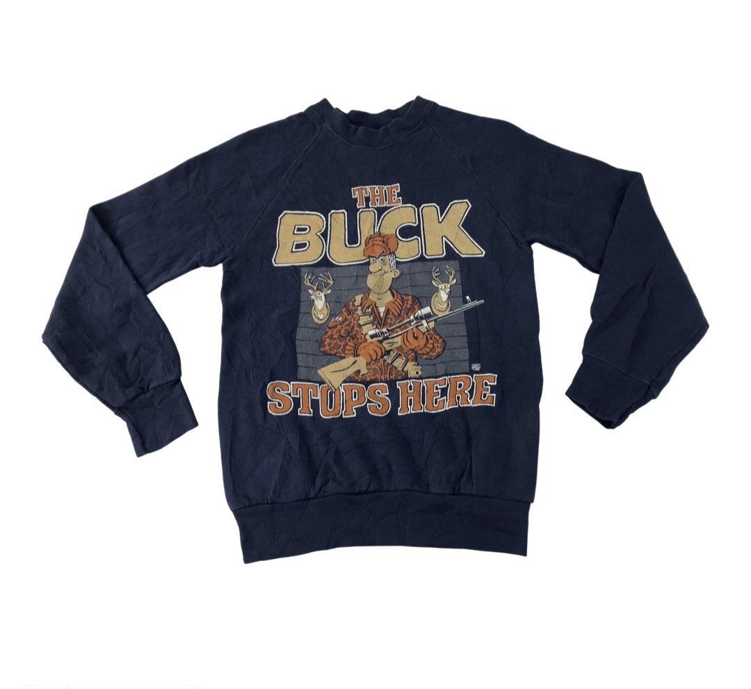 image of Screen Stars x Vintage 90's The Bucks Stop Here Hunting Deer By Screen Star 50/50 in Blueblack (Siz