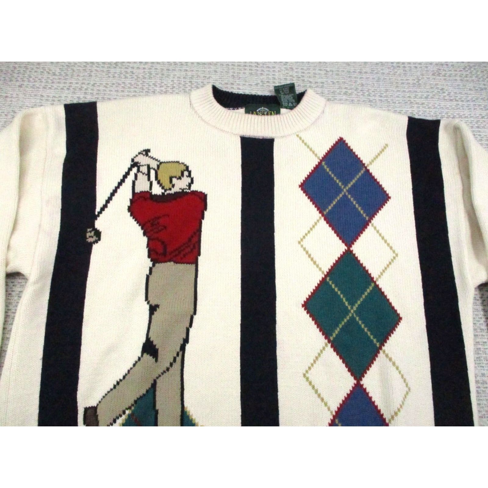 Jantzen VINTAGE Jantzen Sweater Mens XL Golf Argyle Cream Knit 100% Cotton 90s Size US XL / EU 56 / 4 - 4 Thumbnail