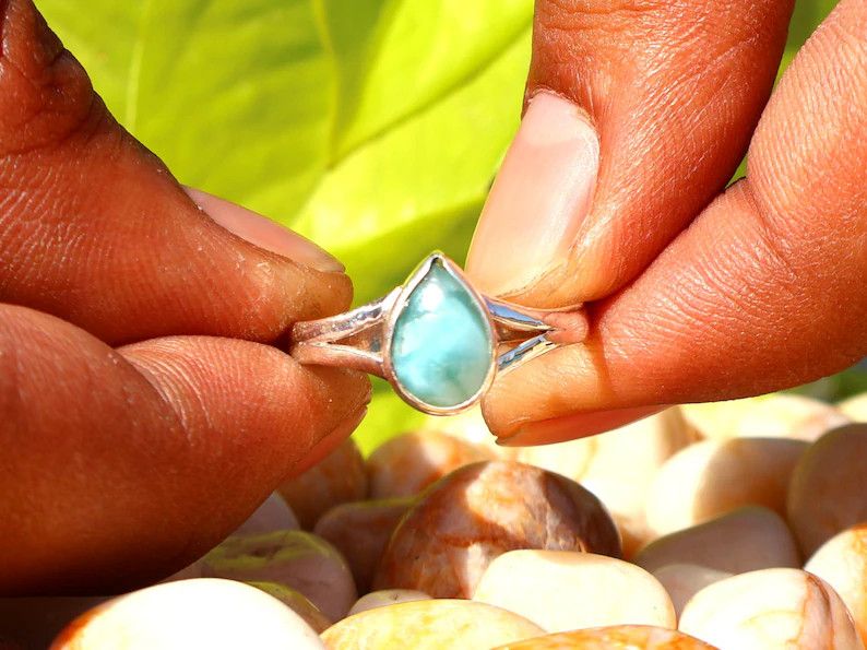 Handmade Larimar Ring, Handmade Sterling Silver, February Birthstone Size ONE SIZE - 2 Thumbnail