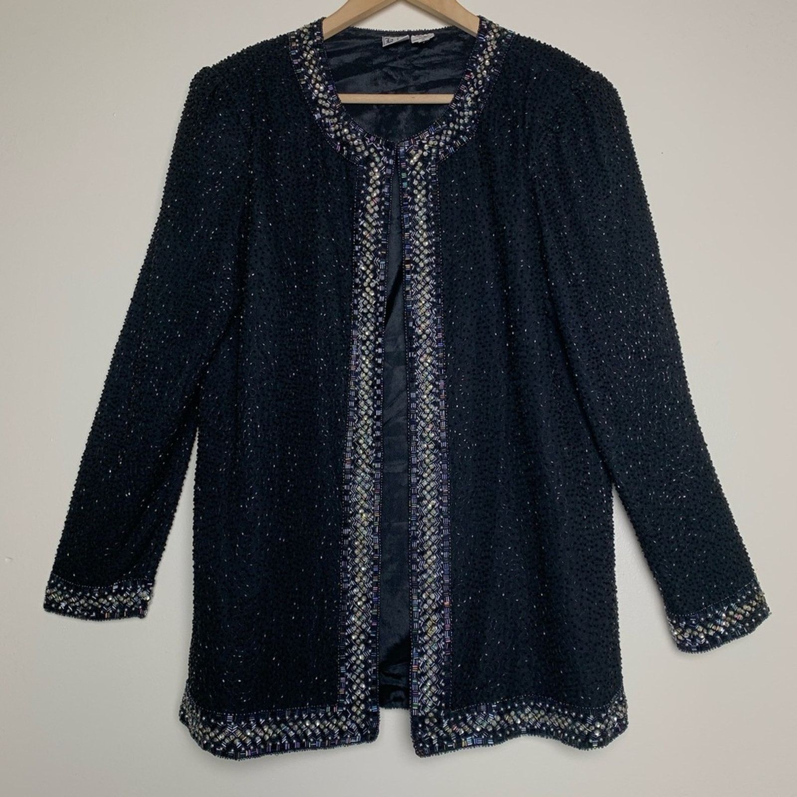 Vintage Vintage Black & Silver Beaded Sequined Long Jacket Small Size S / US 4 / IT 40 - 5 Thumbnail