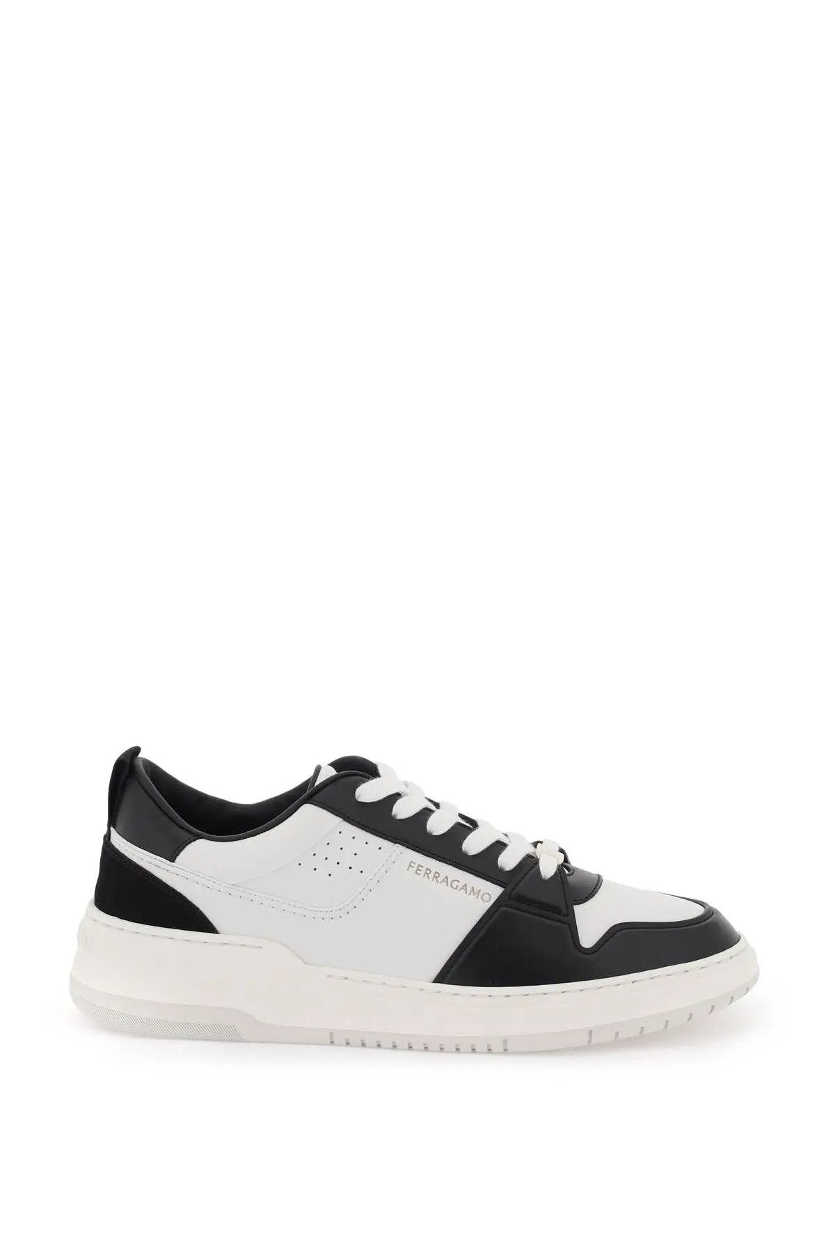 image of Salvatore Ferragamo O1S22I1N0224 Two-Tone Leather Sneakers In White Black, Men's (Size 9)