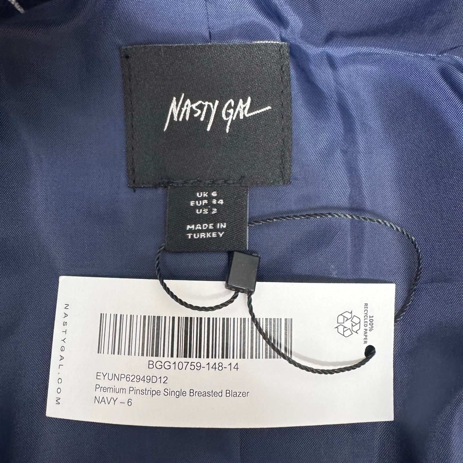 Nasty Gal NWT Nasty Gal Navy Blue Pinstripe Single Breasted Blazer Size XS / US 0-2 / IT 36-38 - 9 Thumbnail
