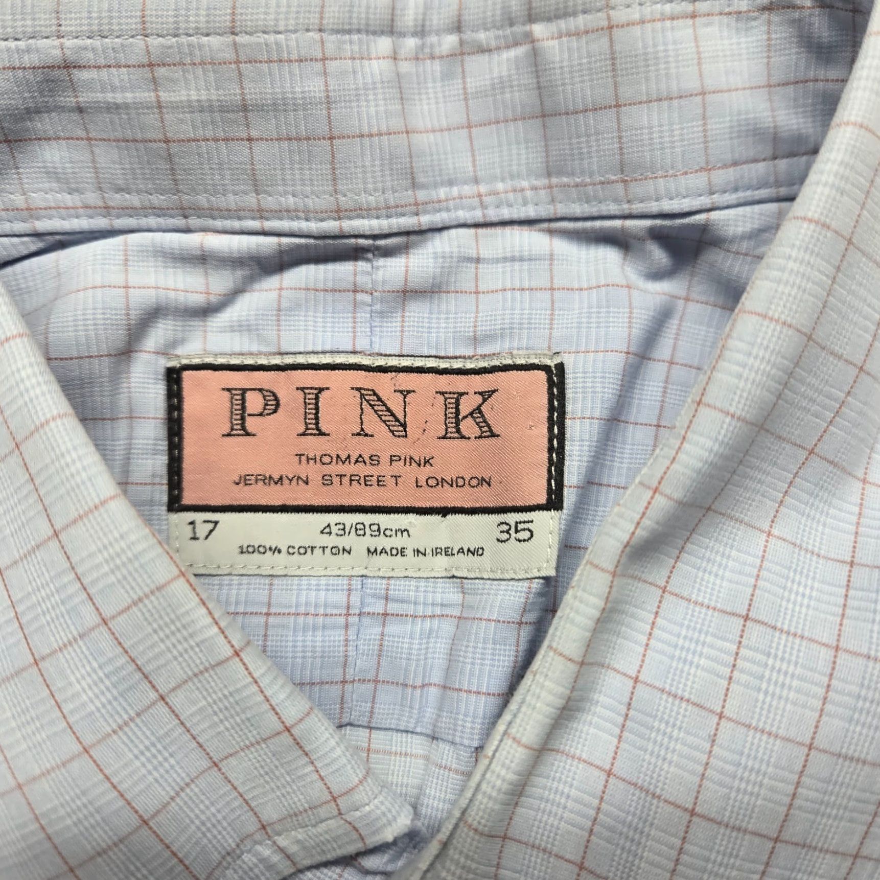 Vintage VINTAGE? No. Thomas Pink Shirt Blue Checkered Button Up Long Sleeve Adult Men 17 35 Blue Check Dress Shirt 100% Cotton 17 in Mens Size US XL / EU 56 / 4 - 3 Thumbnail