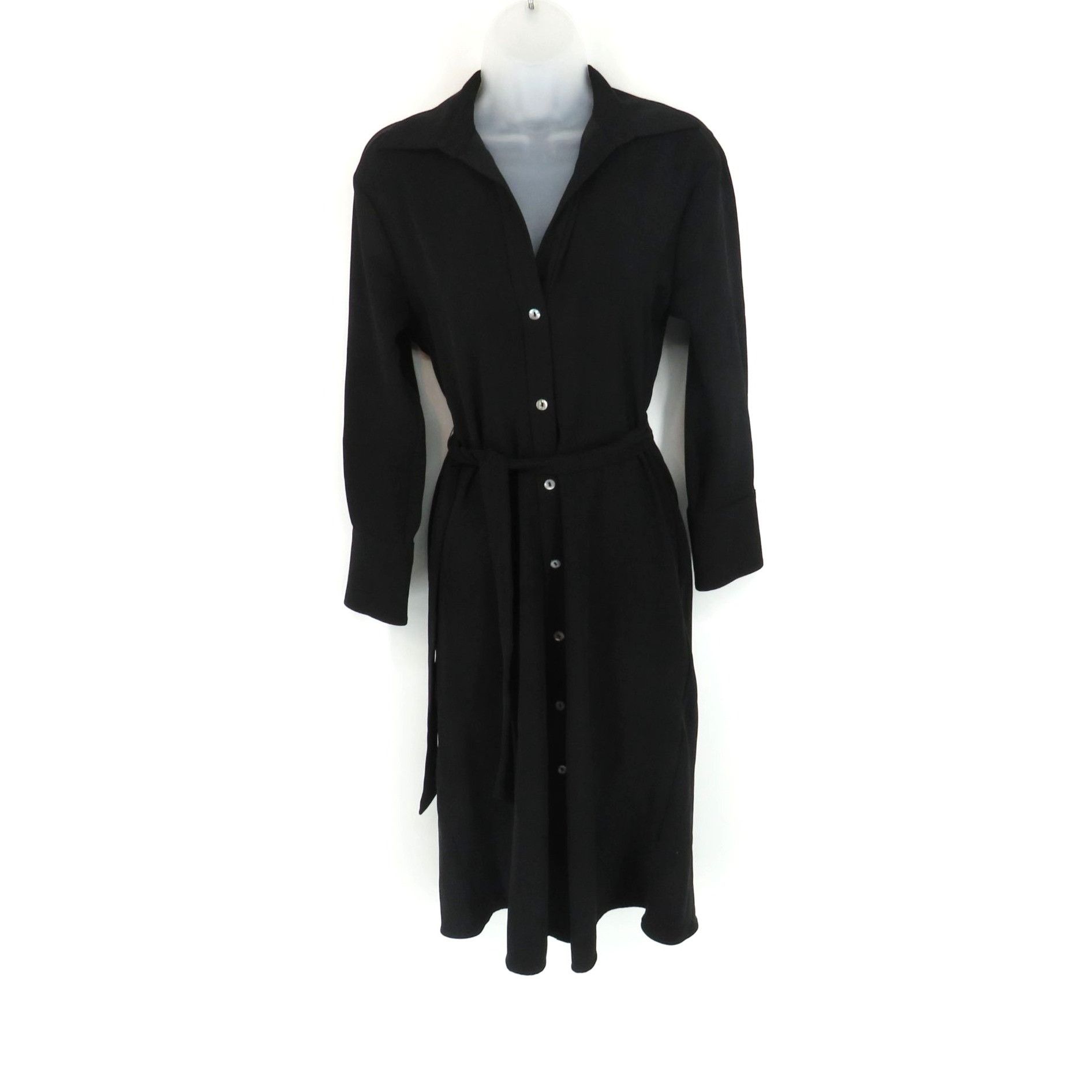 Vince Vince Black Button-Front Midi Dress Belted Waist Collared Ne Size XXS / US 00 / IT 34 - 3 Thumbnail