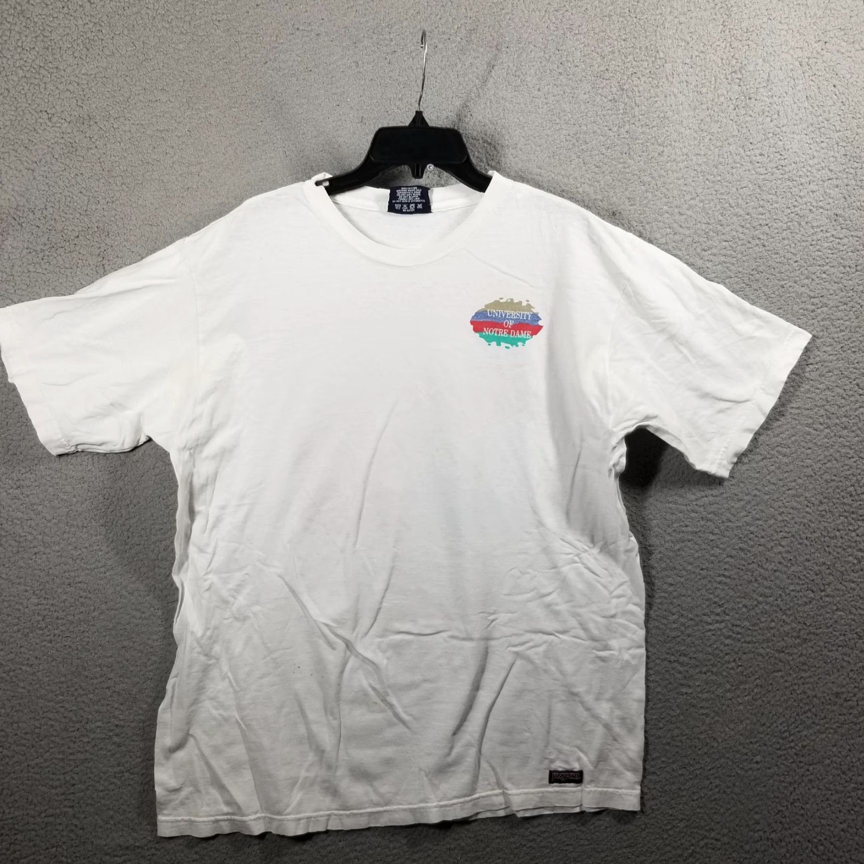 Jansport VINTAGE Notre Dame College Shirt Men XL White 90s Graphic Tee College Seal Mens Size US XL / EU 56 / 4 - 3 Thumbnail