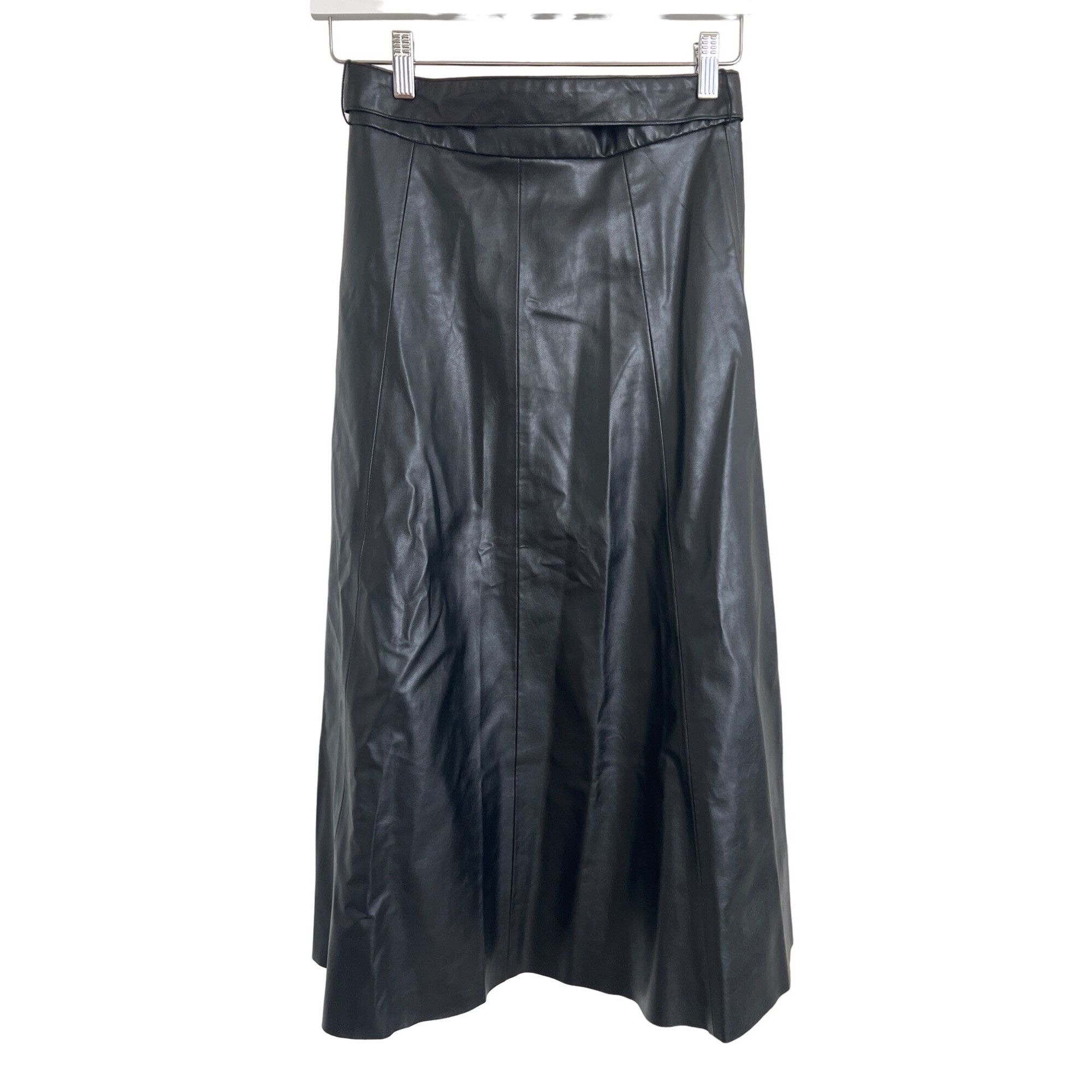 Zara Zara Black Faux Leather Belted Skirt Size 27" / US 4 / IT 40 - 3 Thumbnail