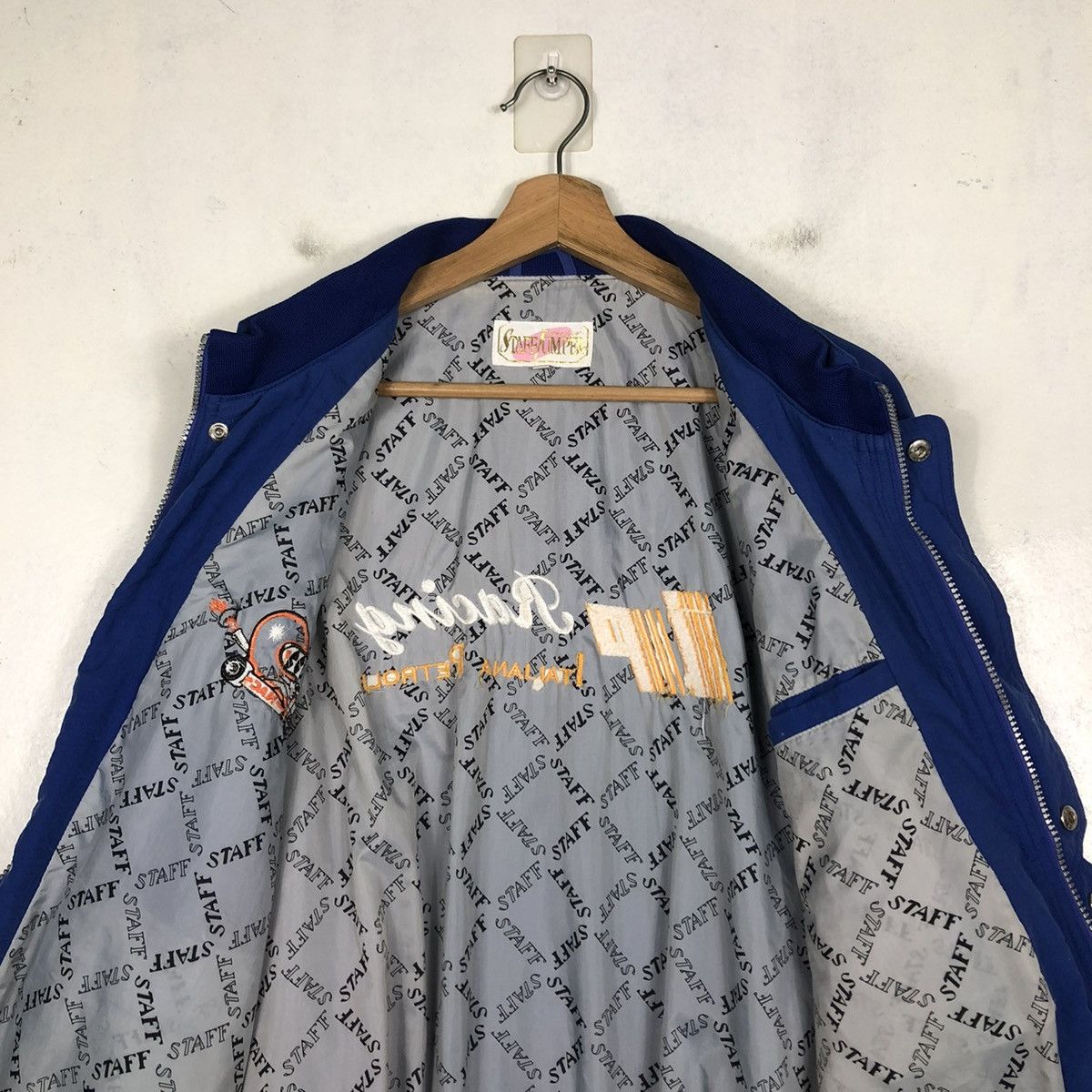 Vintage 📌VINTAGE BOMBER JACKET ITALIANA PETROLI RACING BIG LOGO Size US L / EU 52-54 / 3 - 14 Thumbnail