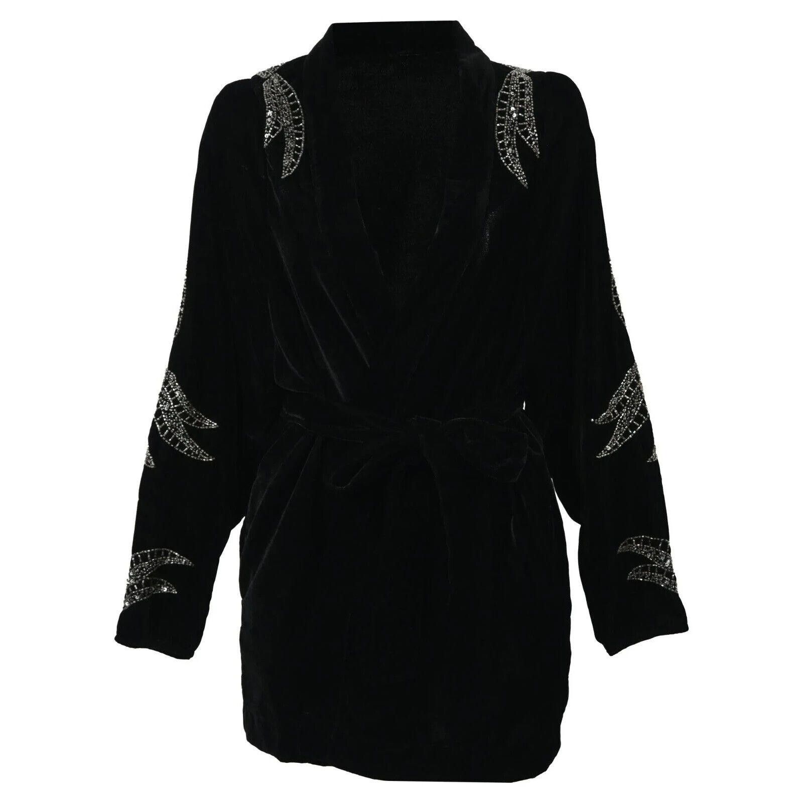 Designer Dodo Bar Or Women 42 Black Corinne Velvet Kimono Jacket Coat Size M / US 6-8 / IT 42-44 - 2 Thumbnail