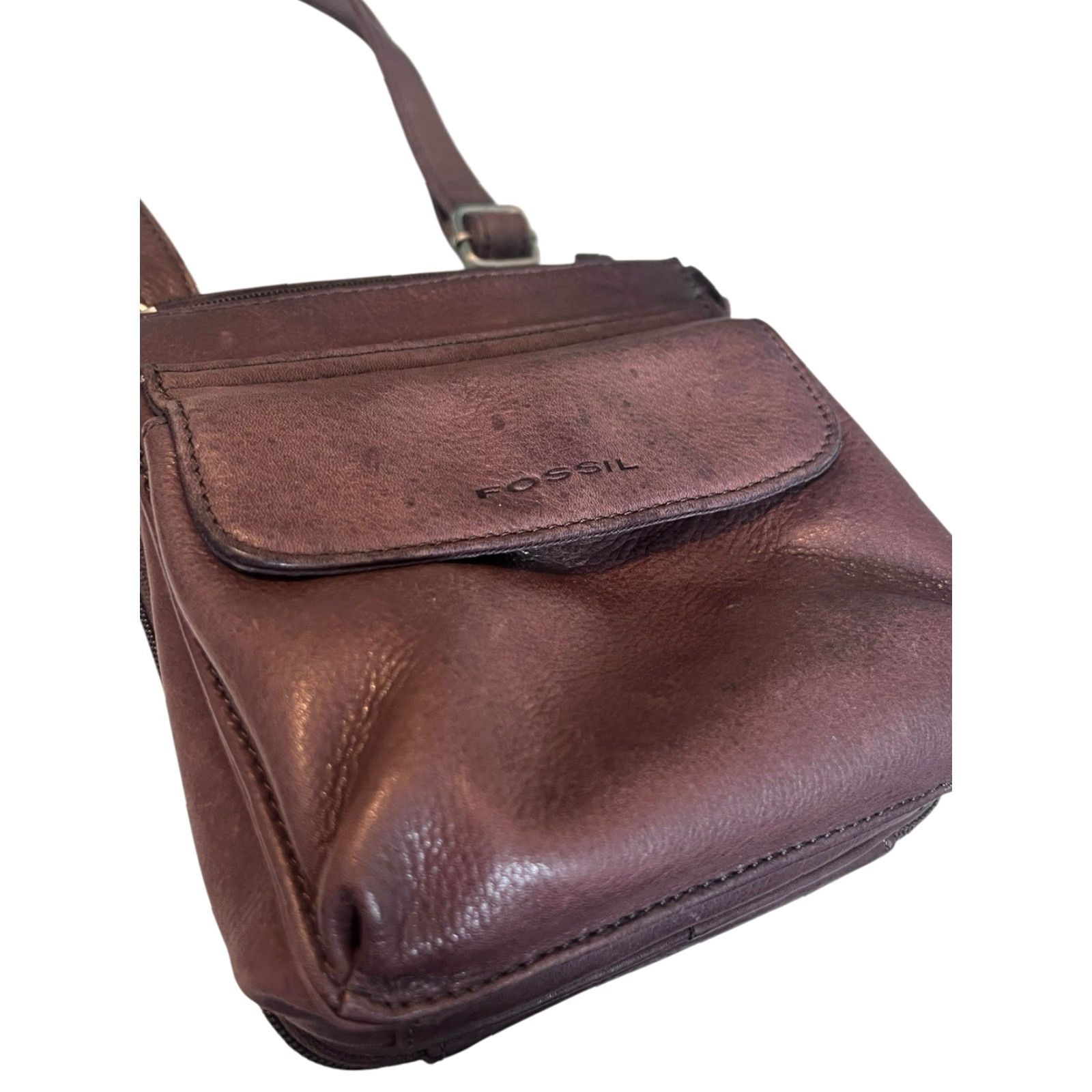 Fossil VINTAGE Fossil Crossbody Organizer Handbag Brown Leather Shoulder Purse Size ONE SIZE - 3 Thumbnail