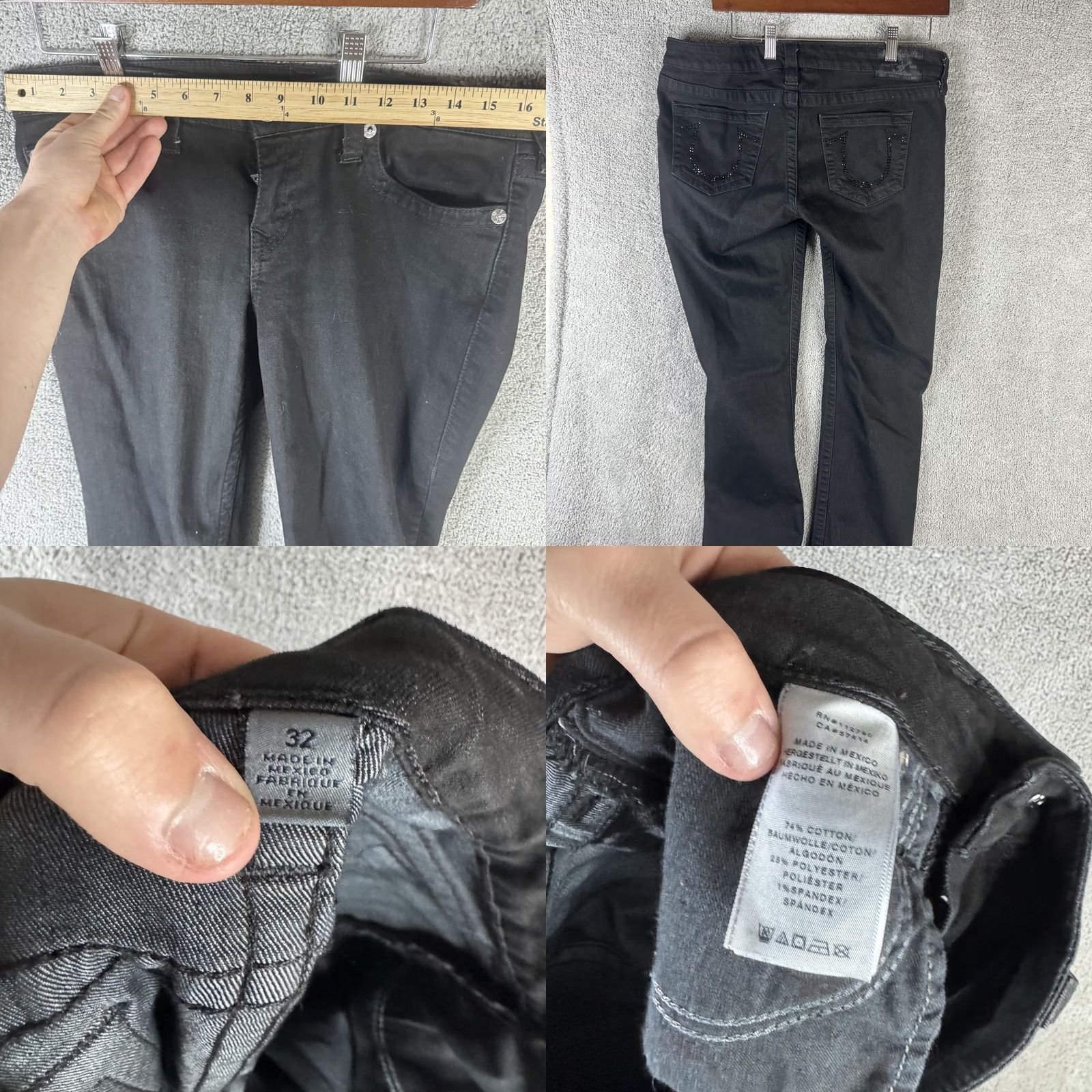 True Religion True Religion Jeans Womens 32 Skinny Crystal Logo Black Mid Rise Stretch Denim Capstone Size 24" / US 00 / IT 34 - 8 Thumbnail
