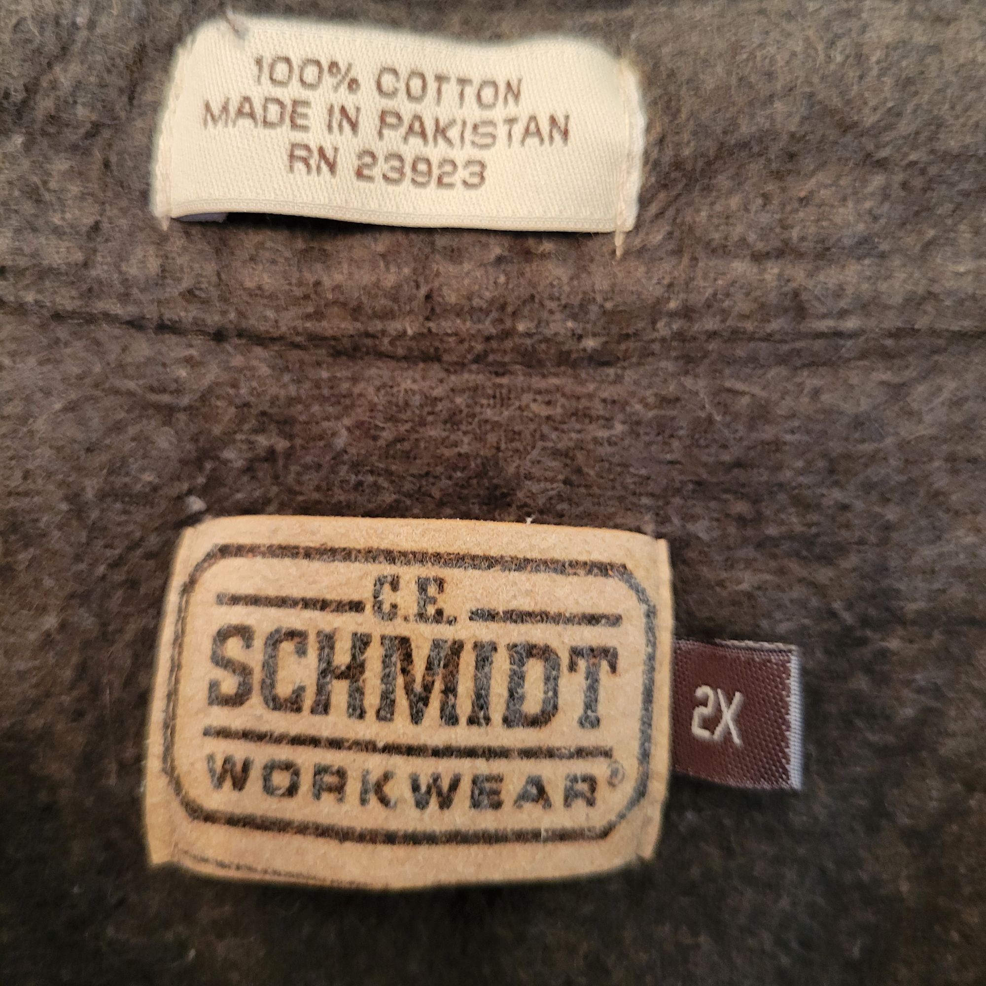 Vintage C.E. Schmidt 2X Workwear Shirt Olive Green Heavyweight Flann Size US XXL / EU 58 / 5 - 2 Thumbnail