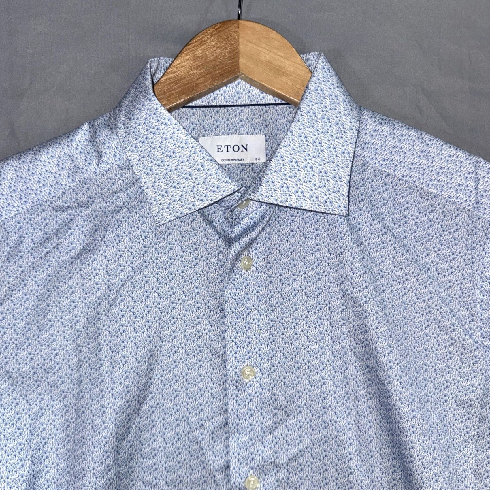 Eton Eton Dress Shirt Mens 42 Blue Geometric Microprint Long Sleeve Contemporary Regular Shirt Mens Size 42R - 3 Thumbnail