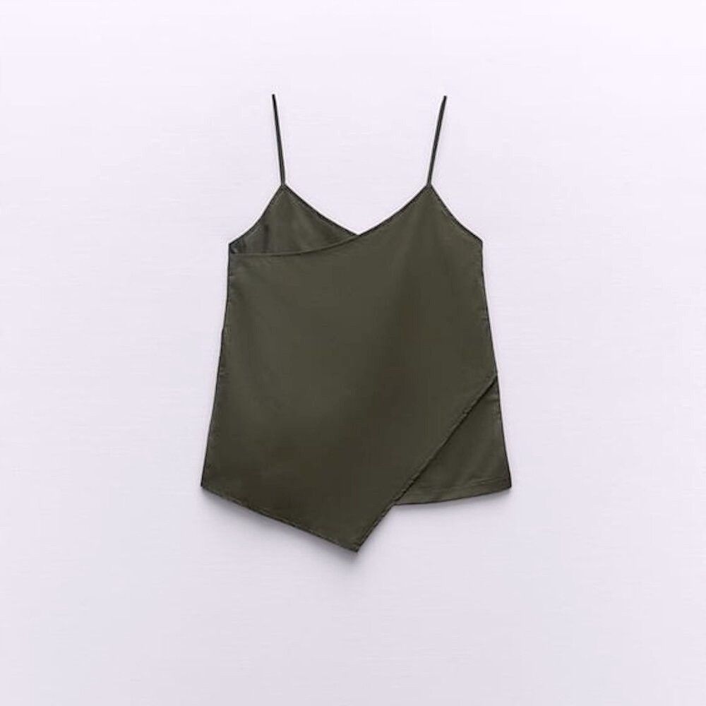 Zara NWT New ZARA Asymmetric Cotton Dark Green Top Size S Size S / US 4 / IT 40 - 1 Thumbnail