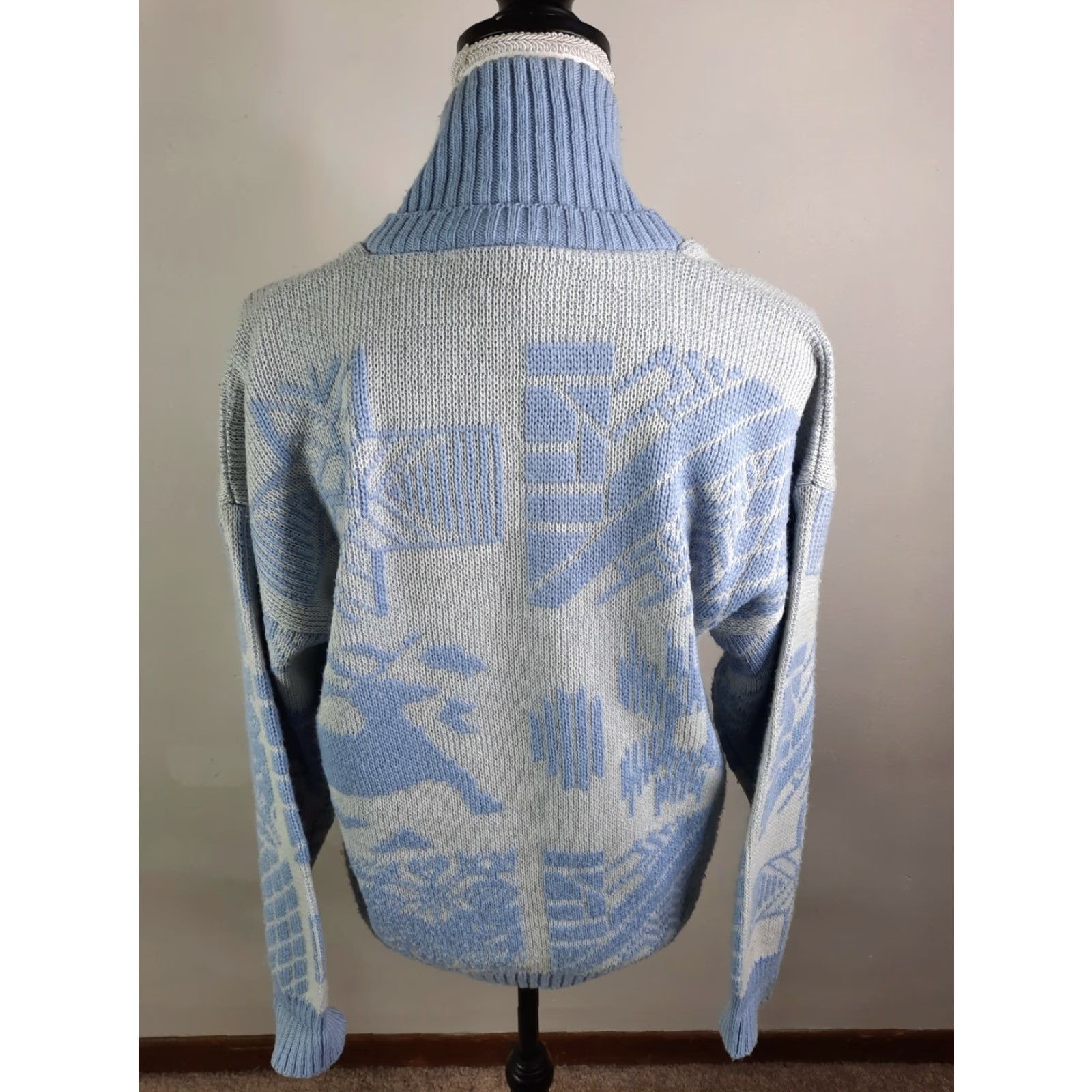 Vintage VINTAGE Profile 80's Ugly Christmas Sweater Medium Blue Wool Cowl Neck Women Size M / US 6-8 / IT 42-44 - 7 Thumbnail