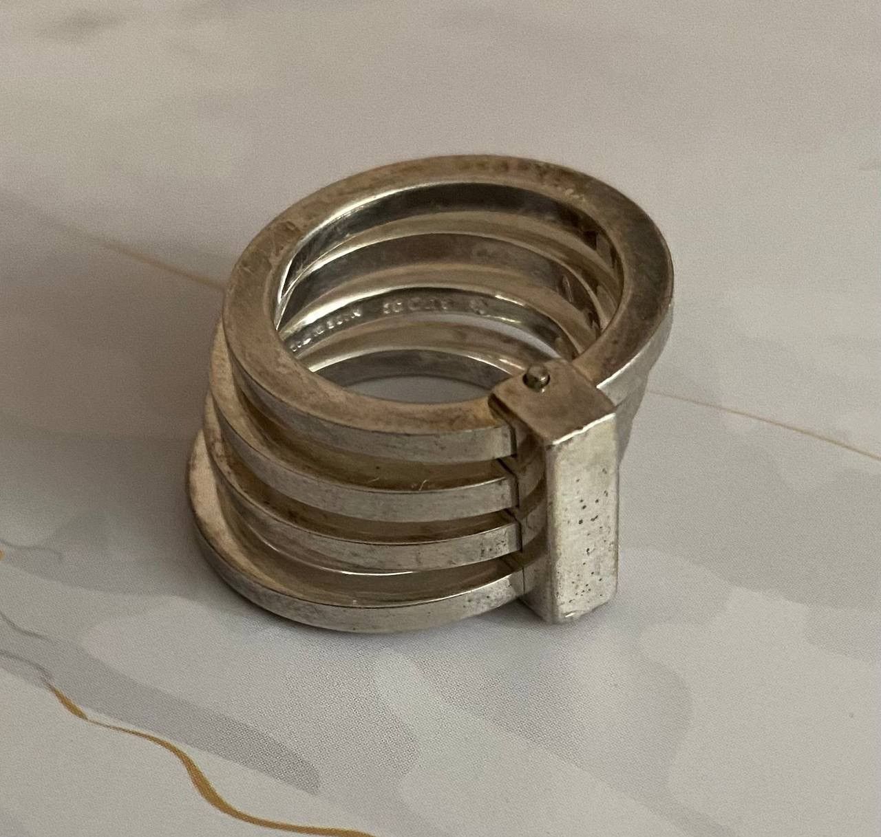 Gucci 🇮🇹 Gucci Ring 4 Bands Sterling Silver 925 Made Italy Vintage Size ONE SIZE - 3 Thumbnail