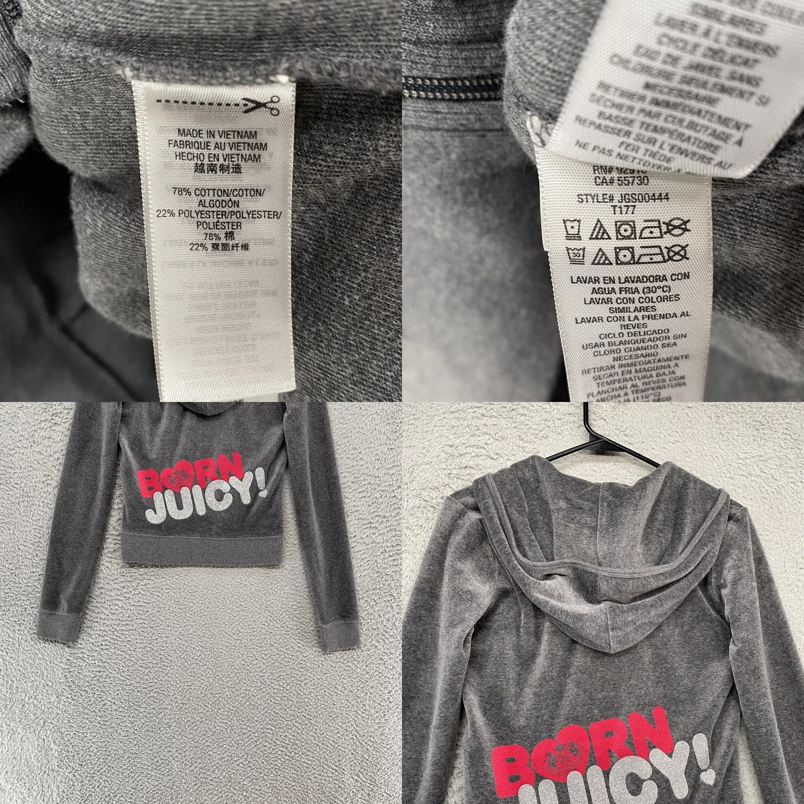 Juicy Couture VINTAGE Juicy Couture Hoodie Womens S Gray Velour Born Juicy Full Zip Glitter Size S / US 4 / IT 40 - 8 Thumbnail