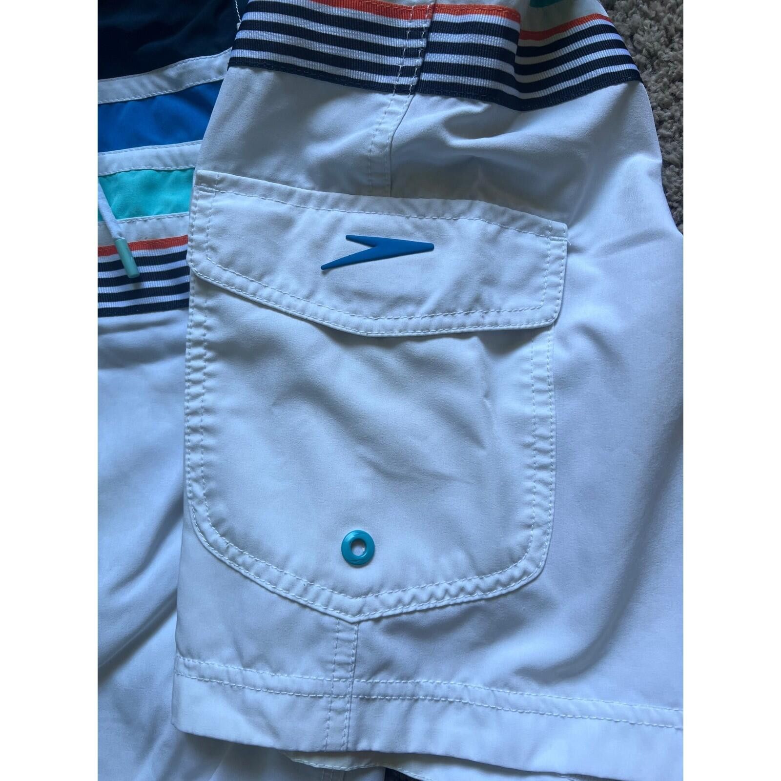 Speedo Speedo Mens Board Shorts White Striped Swim Trunks Size M Size US 32 / EU 48 - 2 Thumbnail
