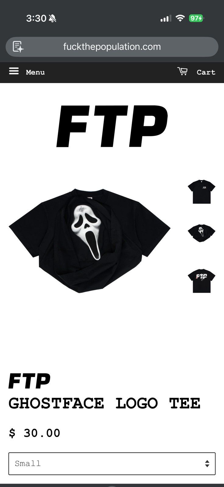 Fuck The Population FTP FUCK THE POPULATION GHOSTFACE LOGO TEE - XL - BLACK Size US XL / EU 56 / 4 - 8 Thumbnail