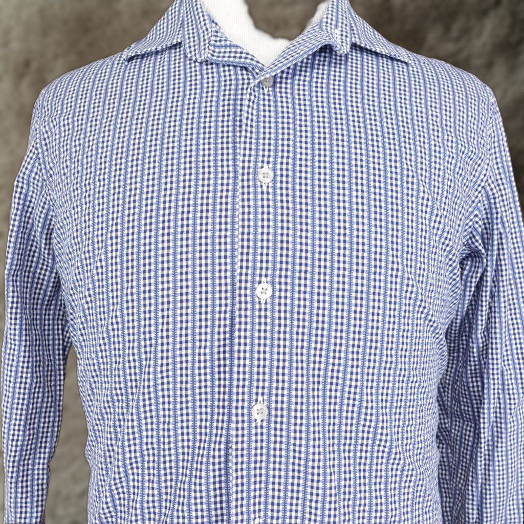 Apt. 9 APT 9 Button-Up Shirt Mens Medium Blue White Check Long Sleeve Cotton Classic Size US M / EU 48-50 / 2 - 1 Thumbnail