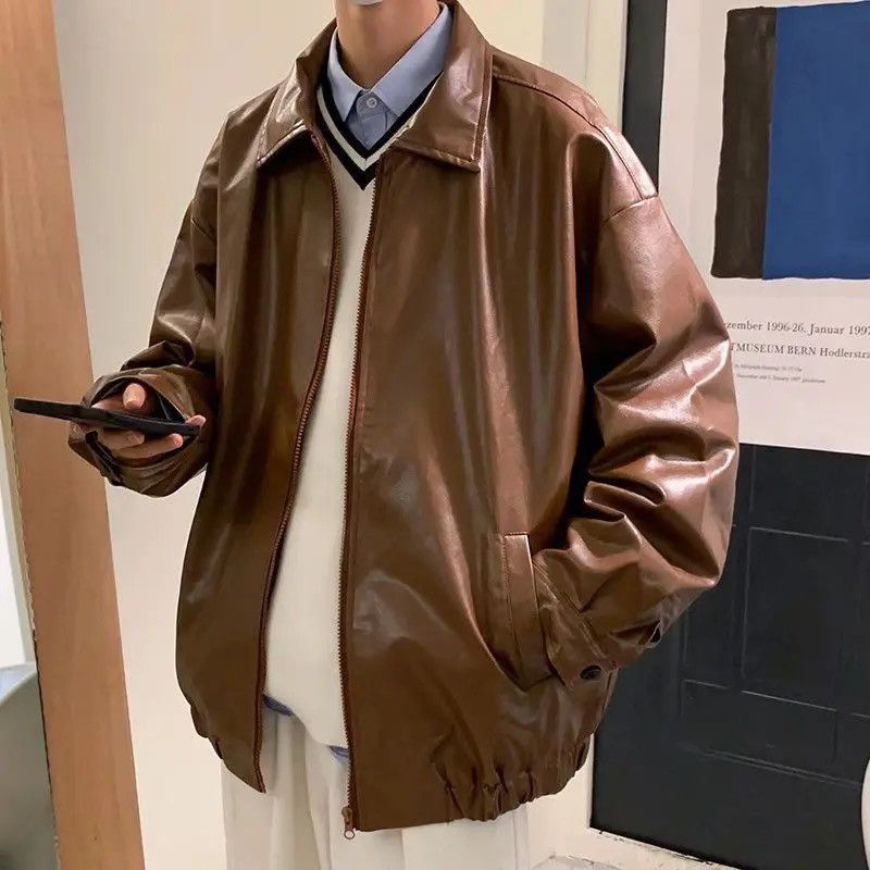 Vintage Motorcycle PU leather retro loose bomber jacket zipper y2k Size US L / EU 52-54 / 3 - 4 Thumbnail