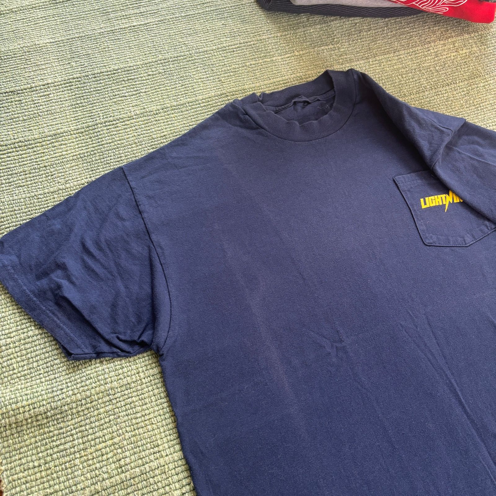 Vintage Faded 90s Cotton Blue "Lightning" Branded Pocket Tee Shirt Size US XL / EU 56 / 4 - 5 Thumbnail