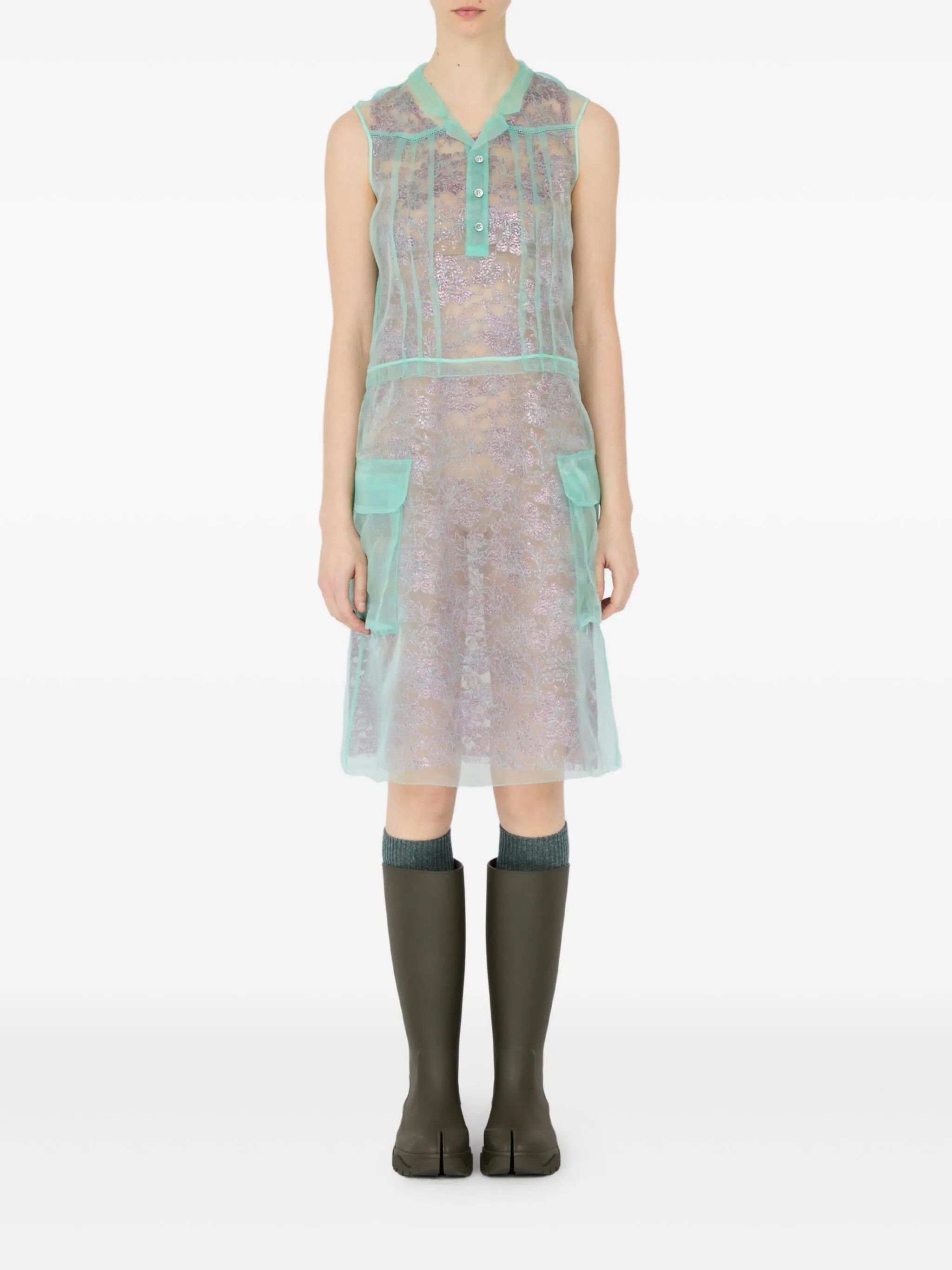 Maison Margiela o1w1db10526 Ayered Mini Dress in Green/Grey Size L / US 10 / IT 46 - 2 Thumbnail