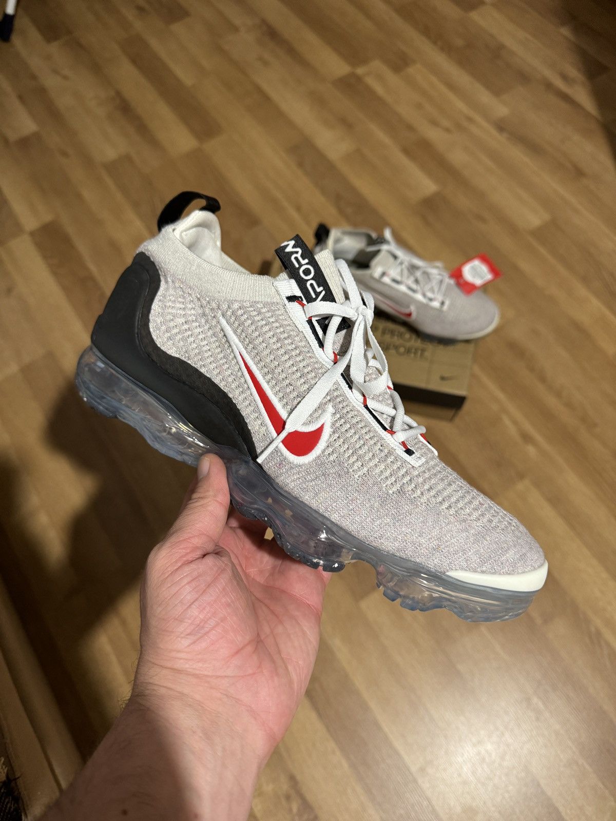 image of Nike Air Vapormax 2021 Fk Shoes in Gray/Red, Men's (Size 9)