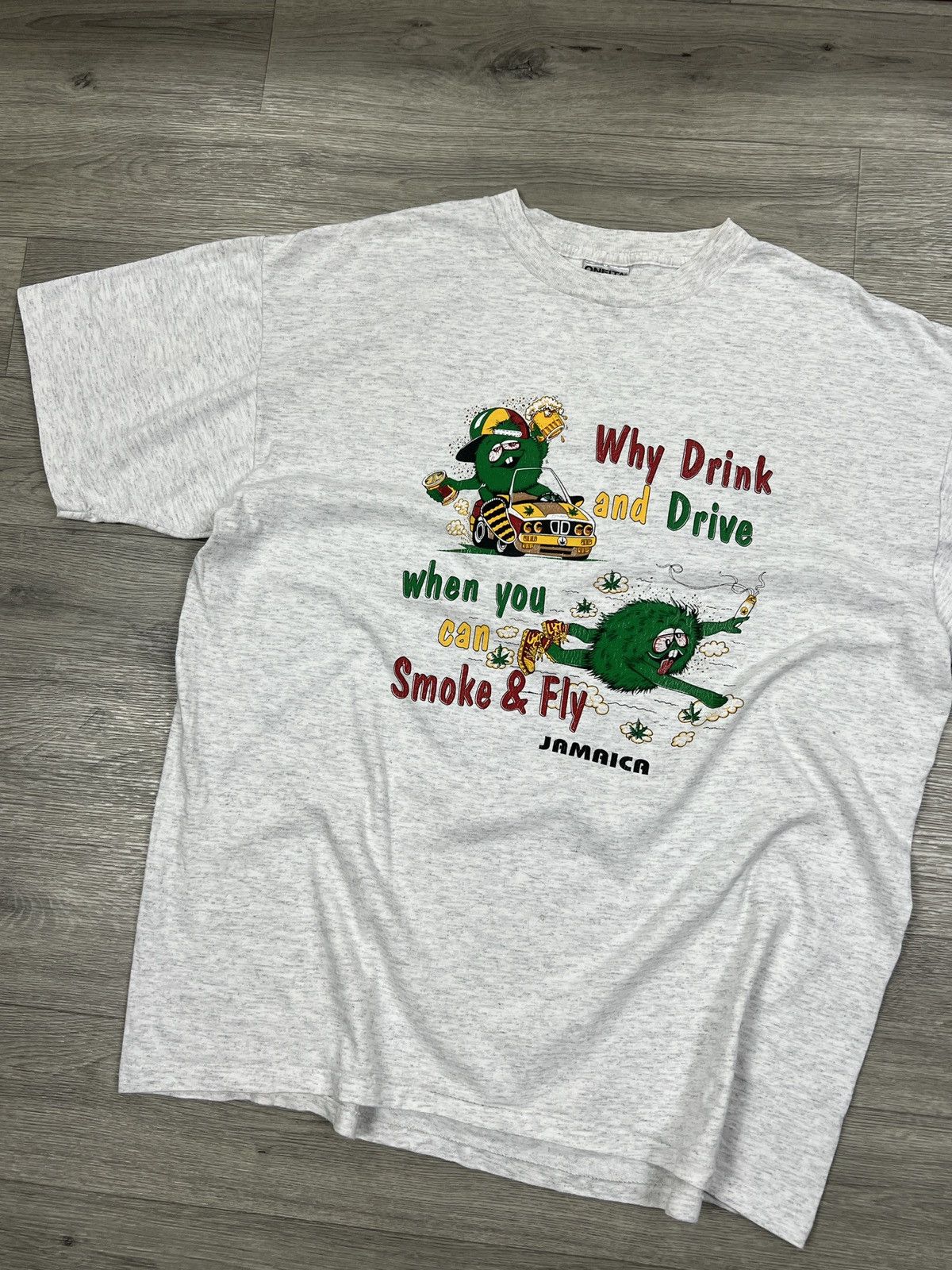 Other Vintage USA 90s Oneita Power-T Smoke & Fly Jamaica Shirt XL Size US XL / EU 56 / 4 - 2 Thumbnail